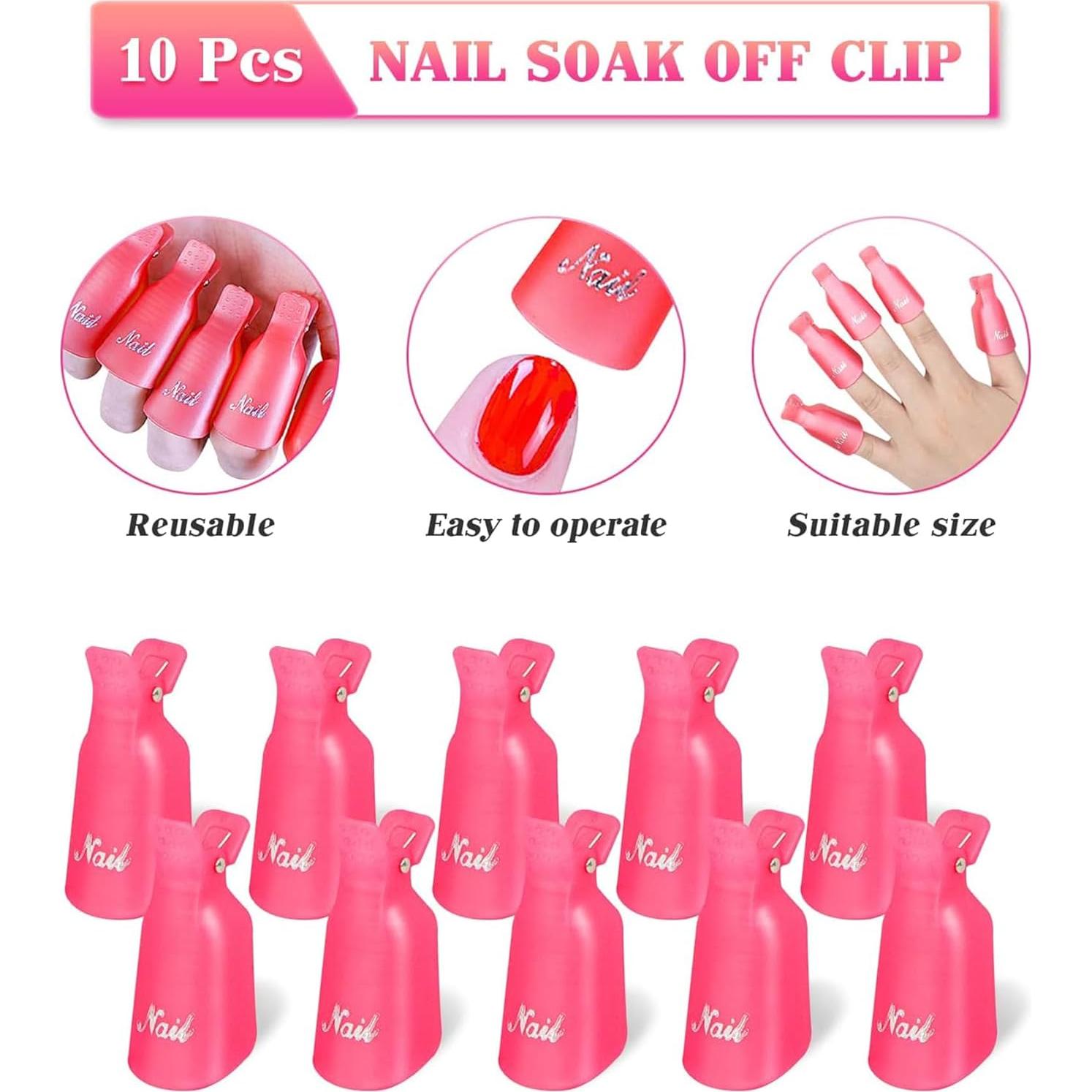 Juego de 10 Clips de Remoción de Esmalte de Uñas Rosa - Dayouwang