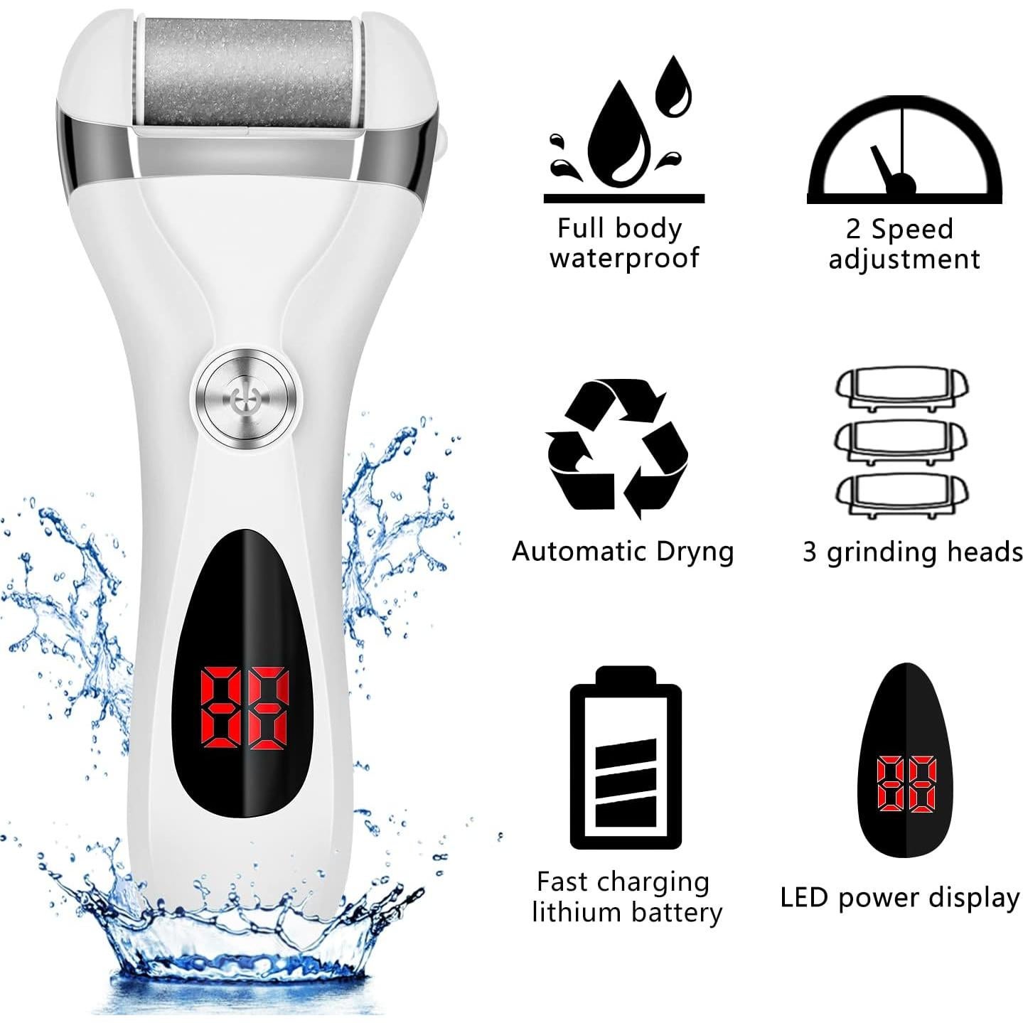 Removedor de Callos Eléctrico Elmchee con 3 Cabezas y Pantalla LED