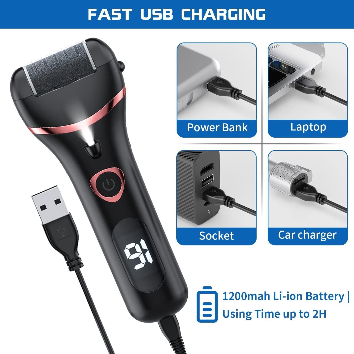 Removedor de Callos Eléctrico Geopu, Kit Pedicura 3 Rodillos