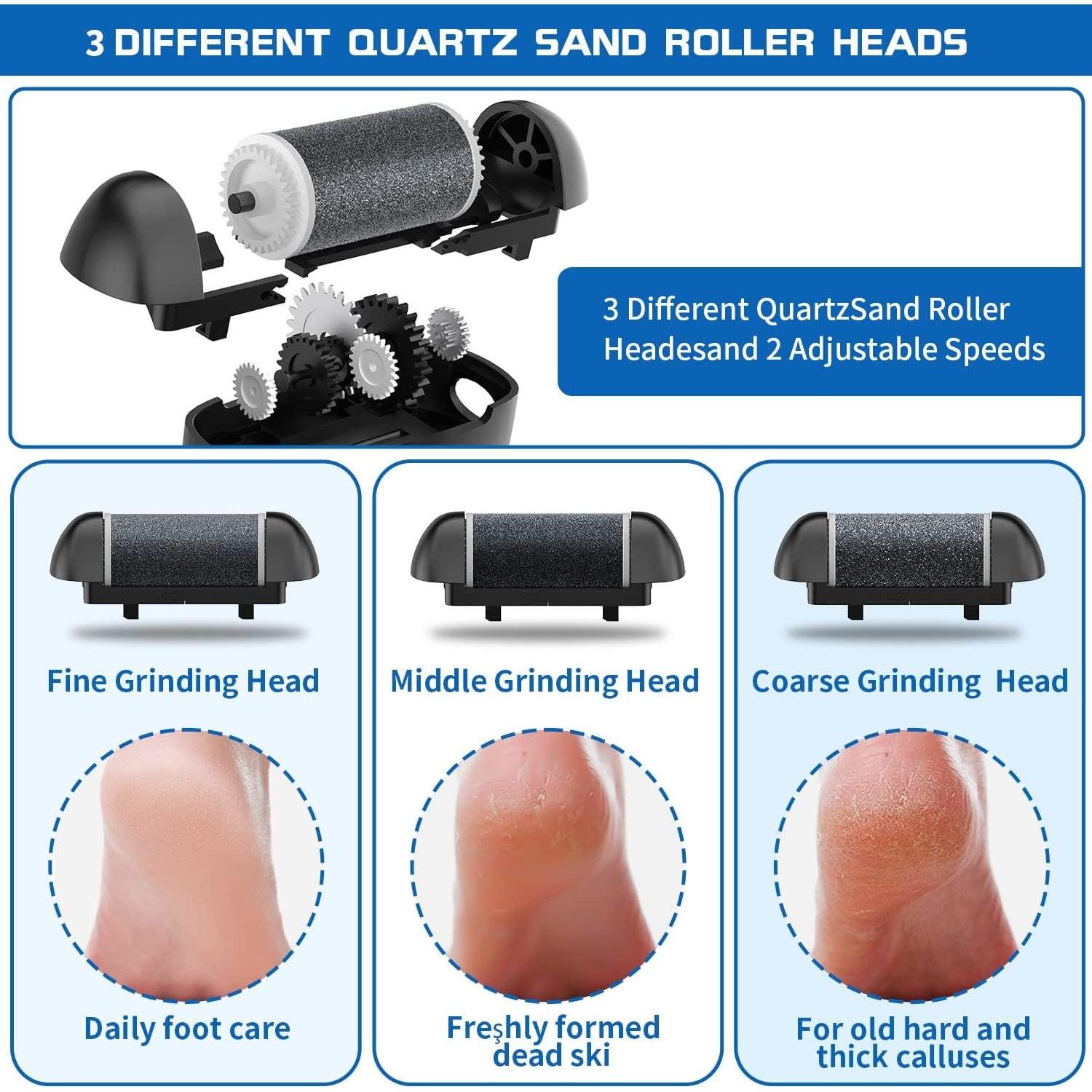Removedor de Callos Eléctrico Geopu, Kit Pedicura 3 Rodillos