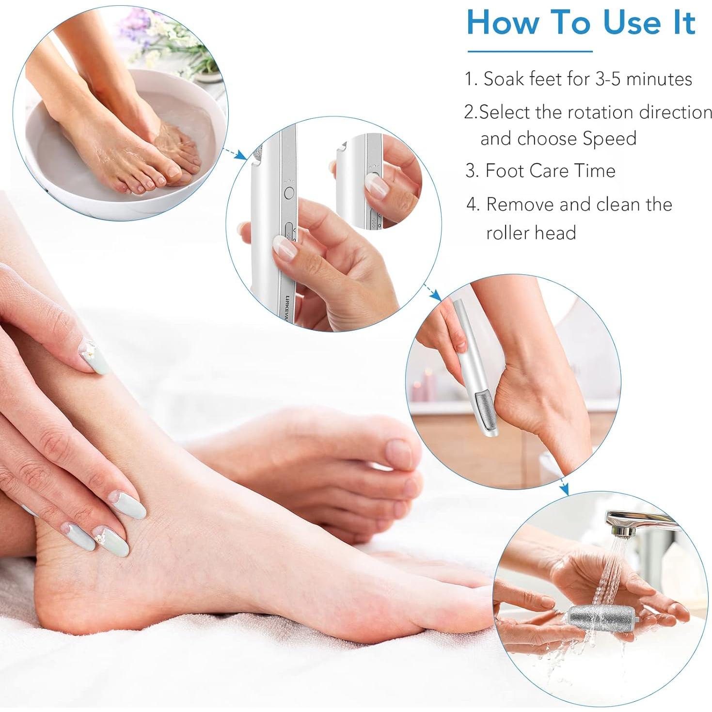 Removedor de Callos Eléctrico LINKEVAP, Kit Pedicura 3 Velocidades