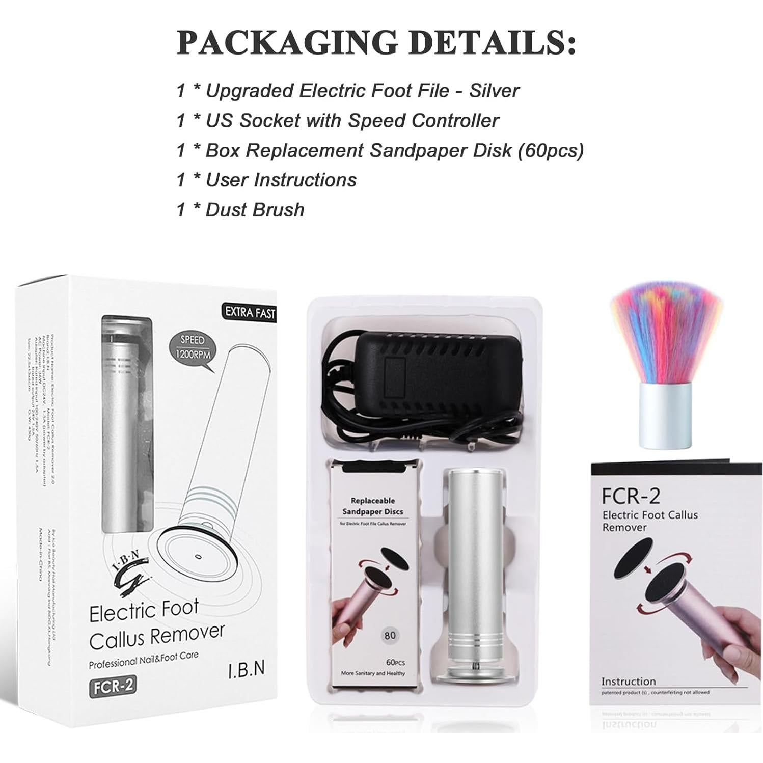 Removedor de Callos Eléctrico I·B·N G, 1200 RPM, Plata