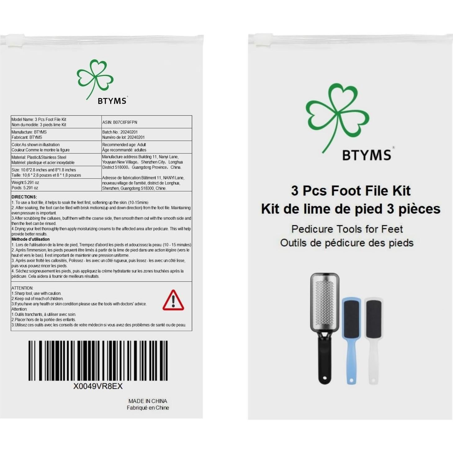 Kit de 3 Limas para Pies BTYMS - Exfoliador y Removedor de Callos