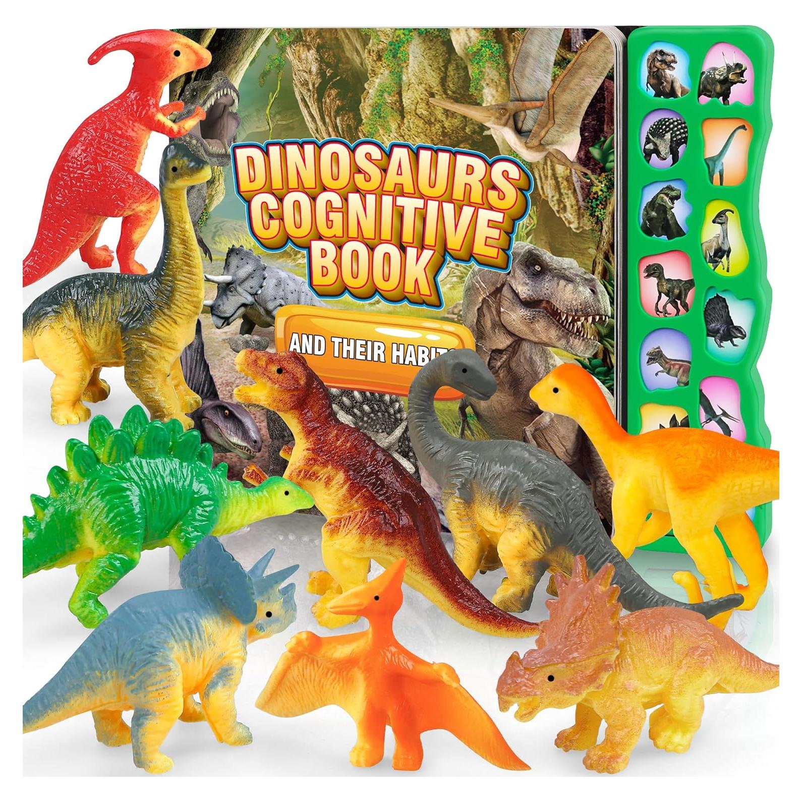 Juguetes de Dinosaurios IVOXEX con Libro de Sonidos y 12 Figuras
