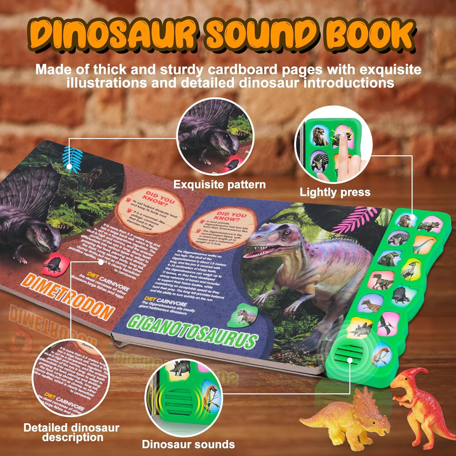 Juguetes de Dinosaurios IVOXEX con Libro de Sonidos y 12 Figuras