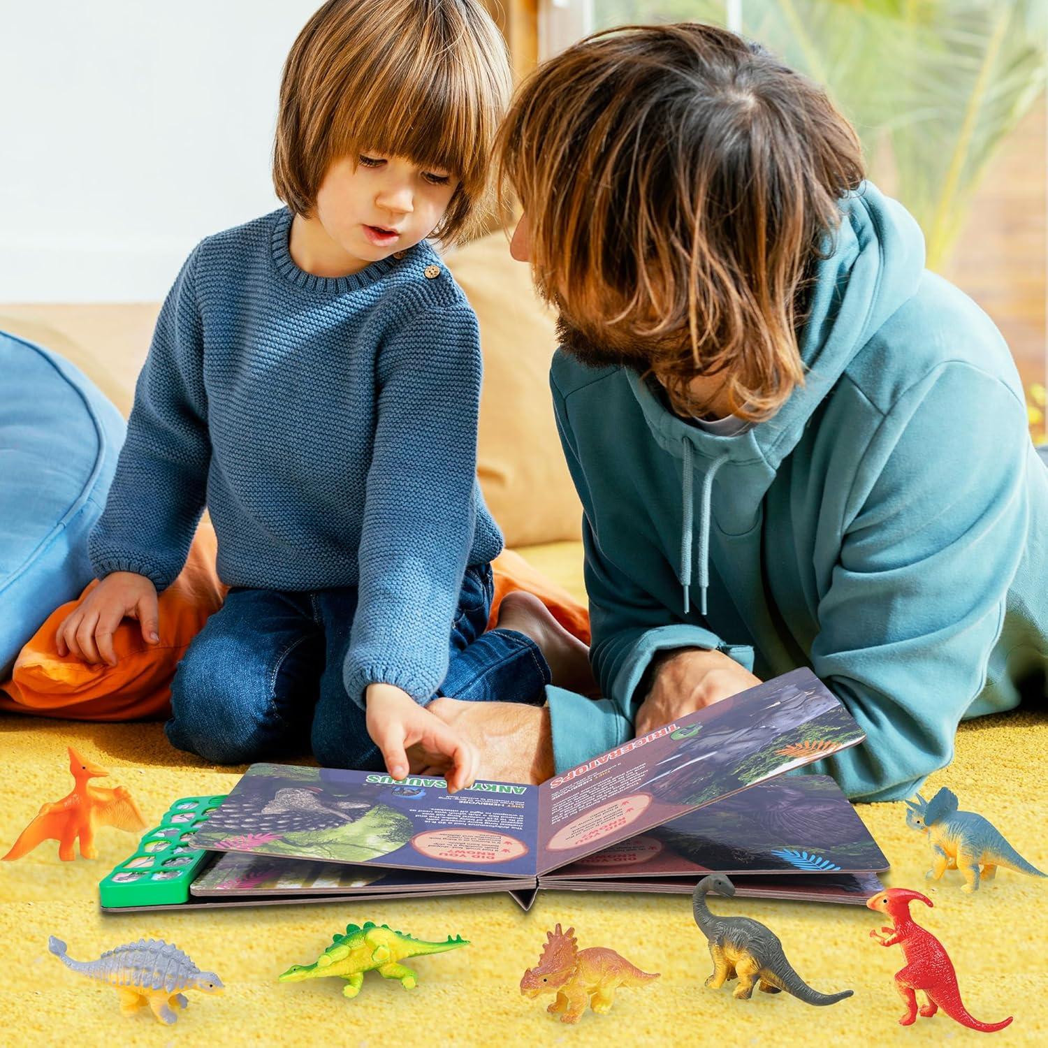 Juguetes de Dinosaurios IVOXEX con Libro de Sonidos y 12 Figuras
