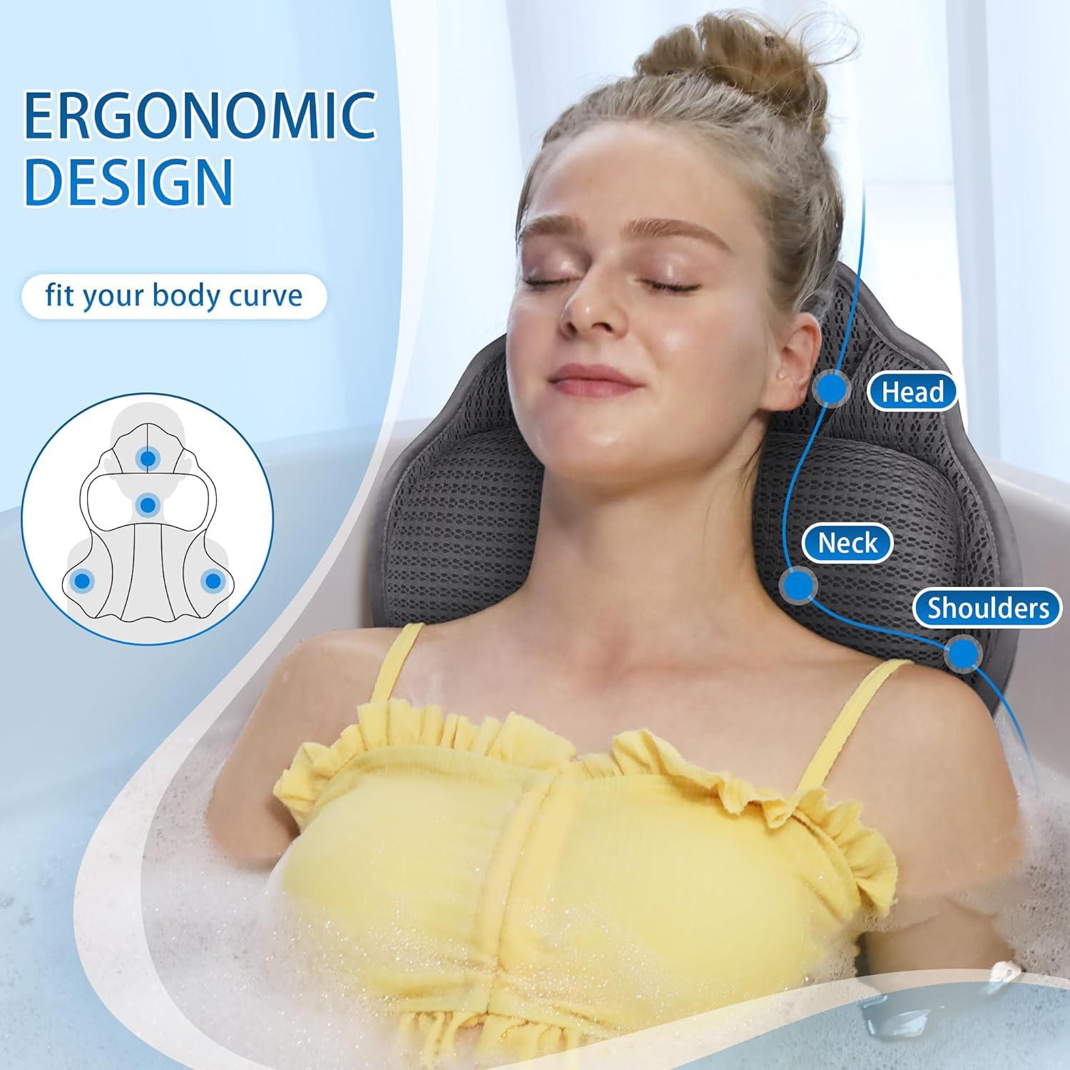 Almohada de Baño Poemland Gris 4D con 6 Ventosas Ergonómica