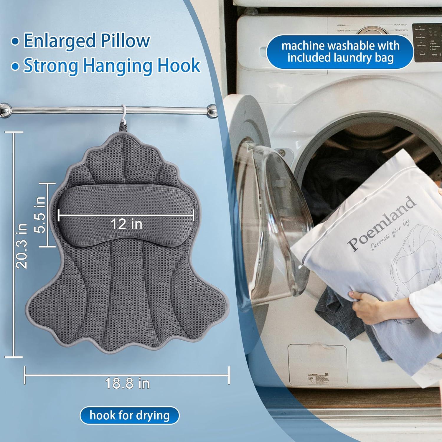 Almohada de Baño Poemland Gris 4D con 6 Ventosas Ergonómica