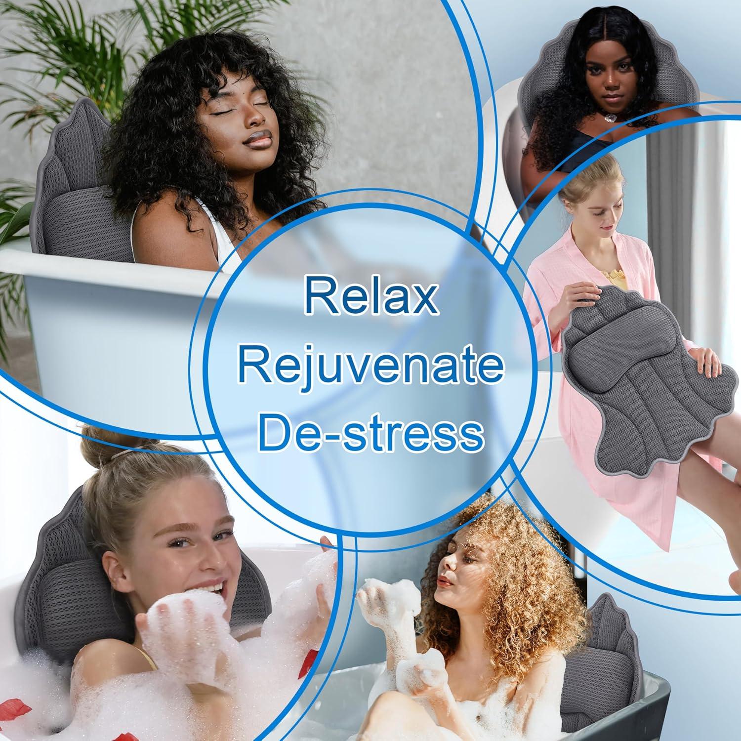 Almohada de Baño Poemland Gris 4D con 6 Ventosas Ergonómica