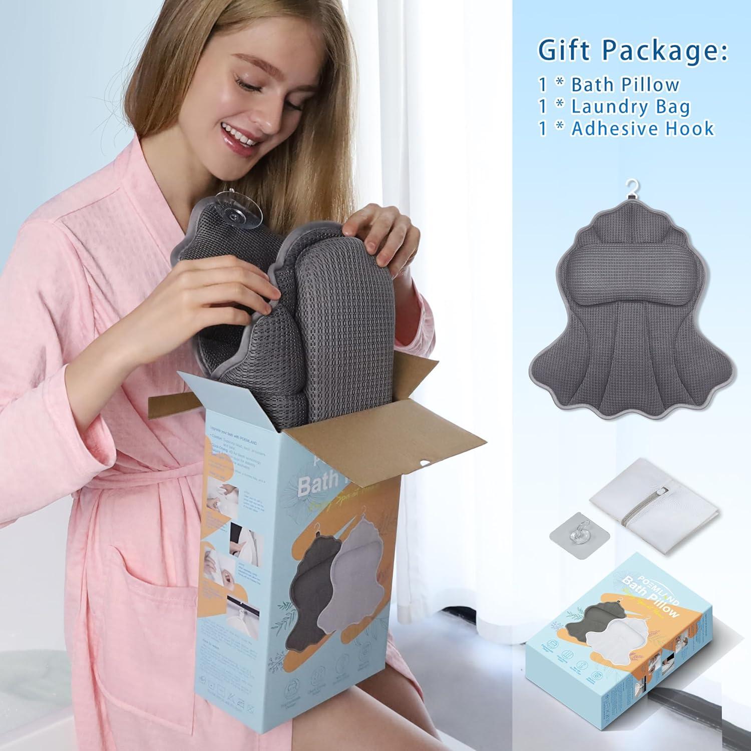 Almohada de Baño Poemland Gris 4D con 6 Ventosas Ergonómica