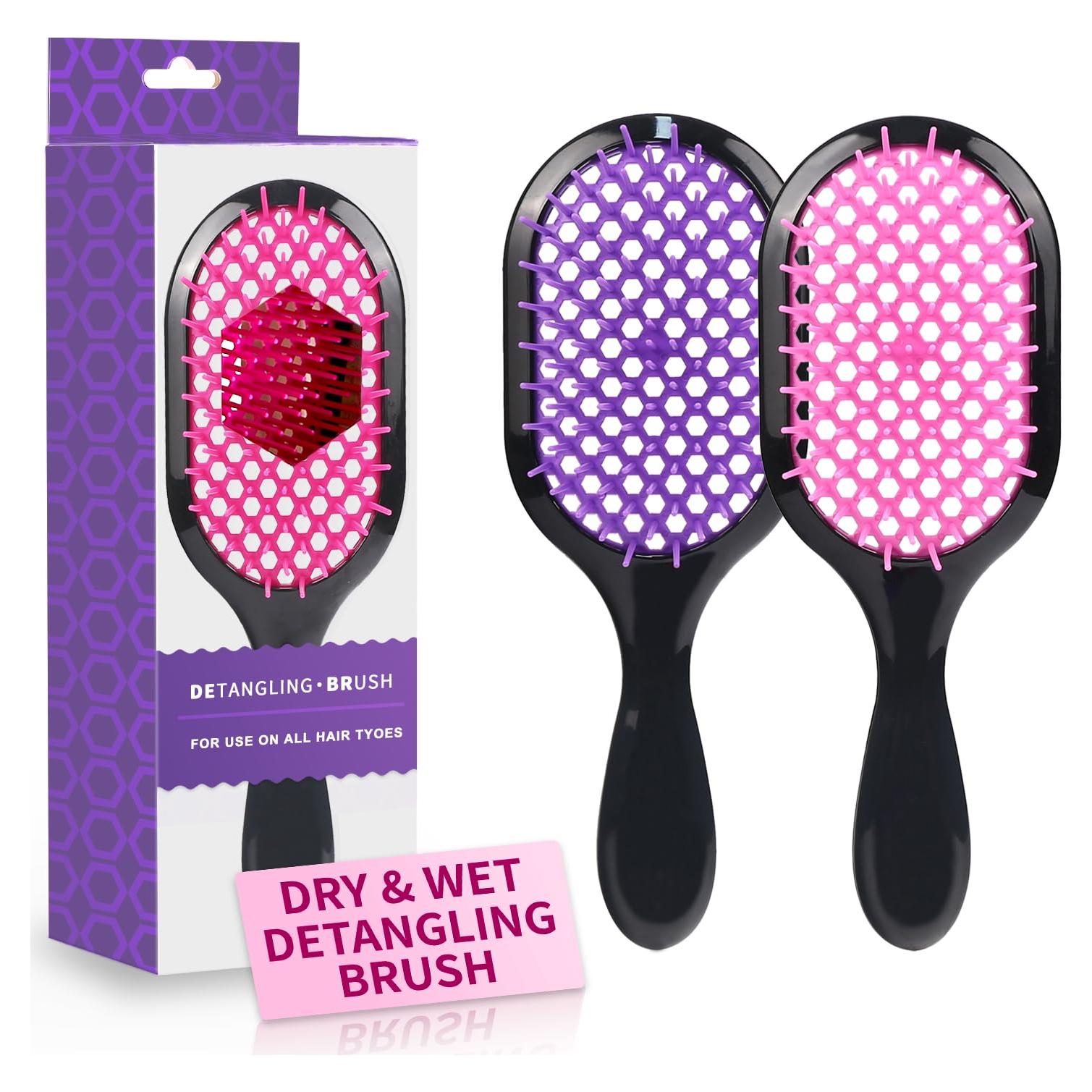 Cepillo Desenredante Rosa y Morado - Paquete de 2 Unidades