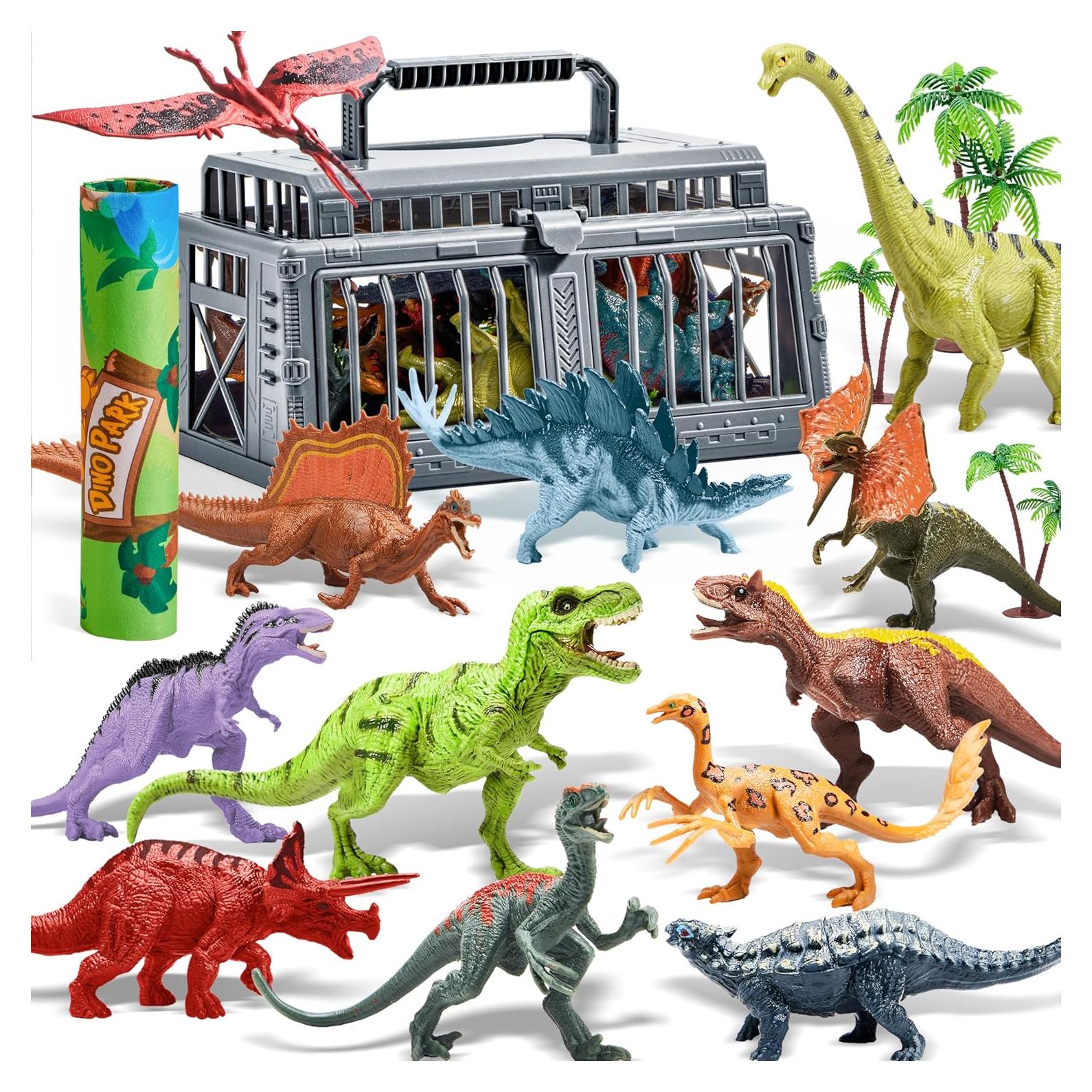 Juguetes de Dinosaurios Joyin 19 Piezas con Alfombra y Jaula