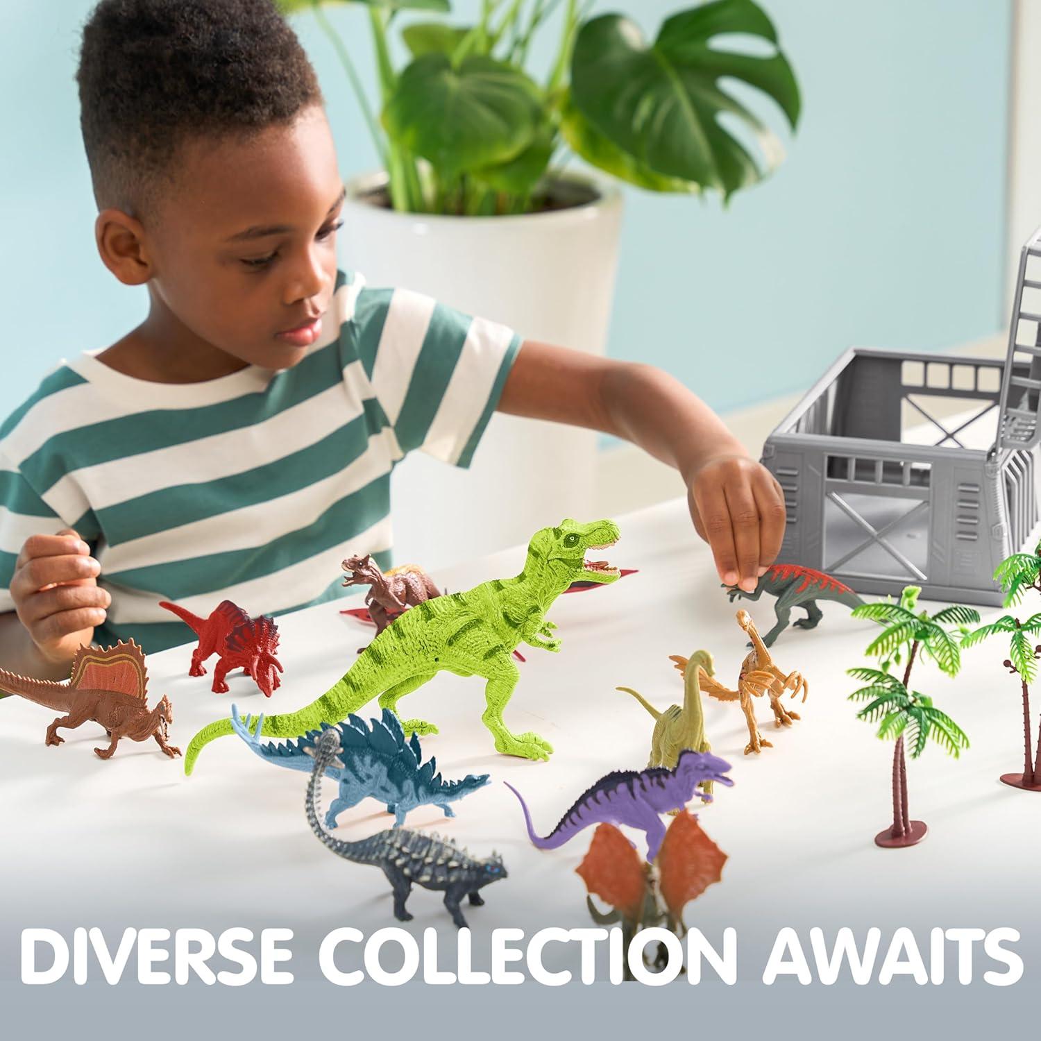 Juguetes de Dinosaurios Joyin 19 Piezas con Alfombra y Jaula