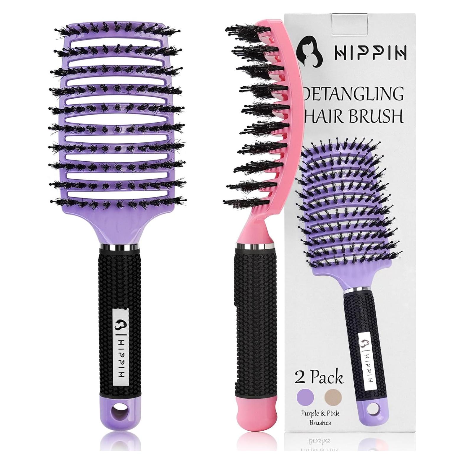 Juego de 2 cepillos desenredantes HIPPIH de jabalí para cabello
