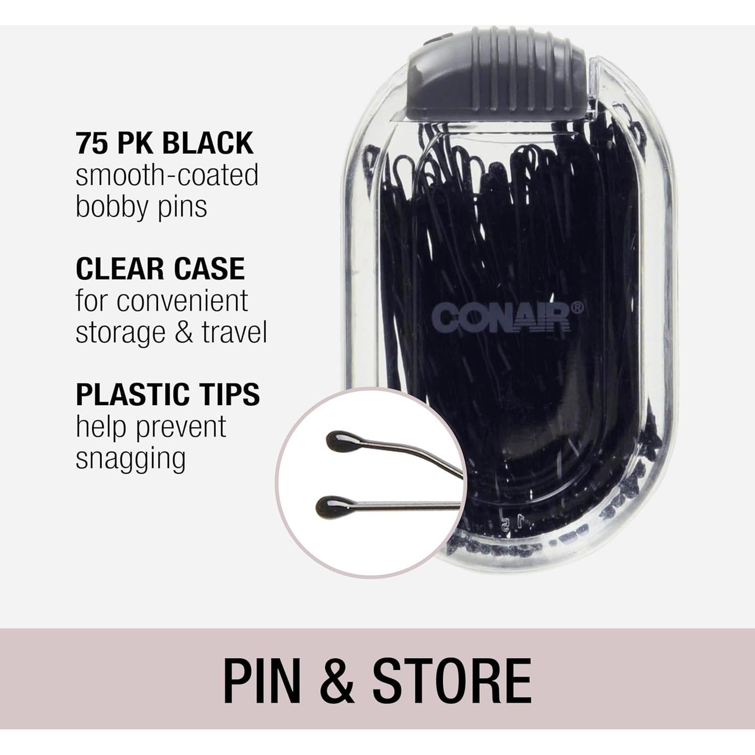 Conair Horquillas Negras 75 Unidades con Estuche de Almacenamiento