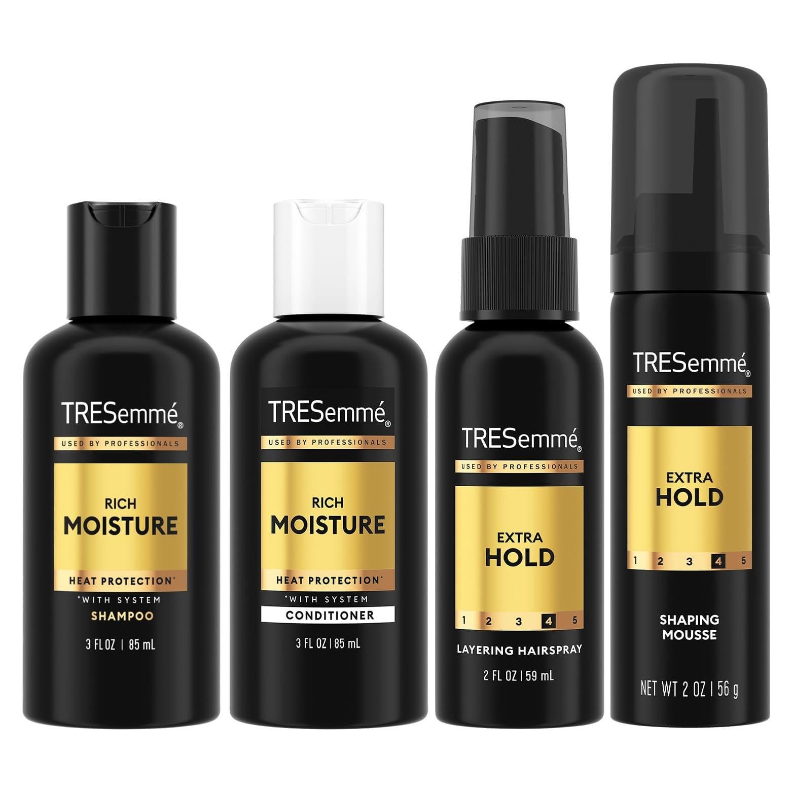 TRESemmés Set de Viaje: Champú, Acondicionador, Laca y Mousse