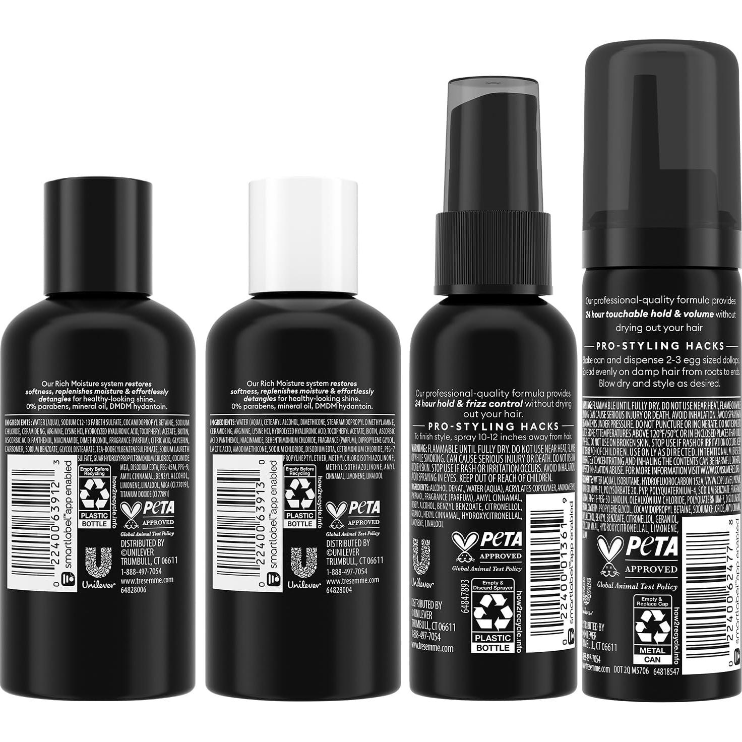 TRESemmés Set de Viaje: Champú, Acondicionador, Laca y Mousse