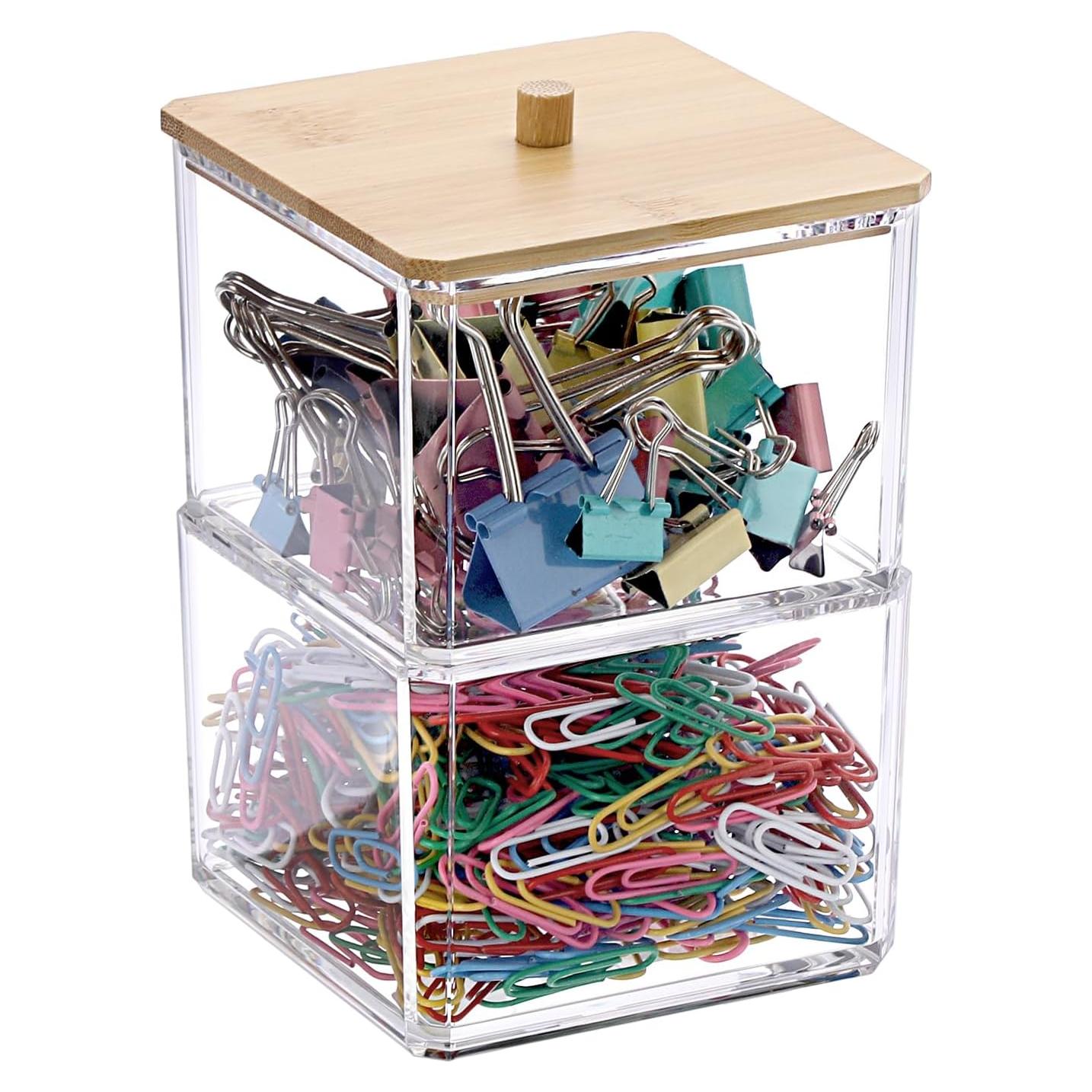 Organizador de Clips de Papel BTSKY 2 Niveles Acrílico con Tapa