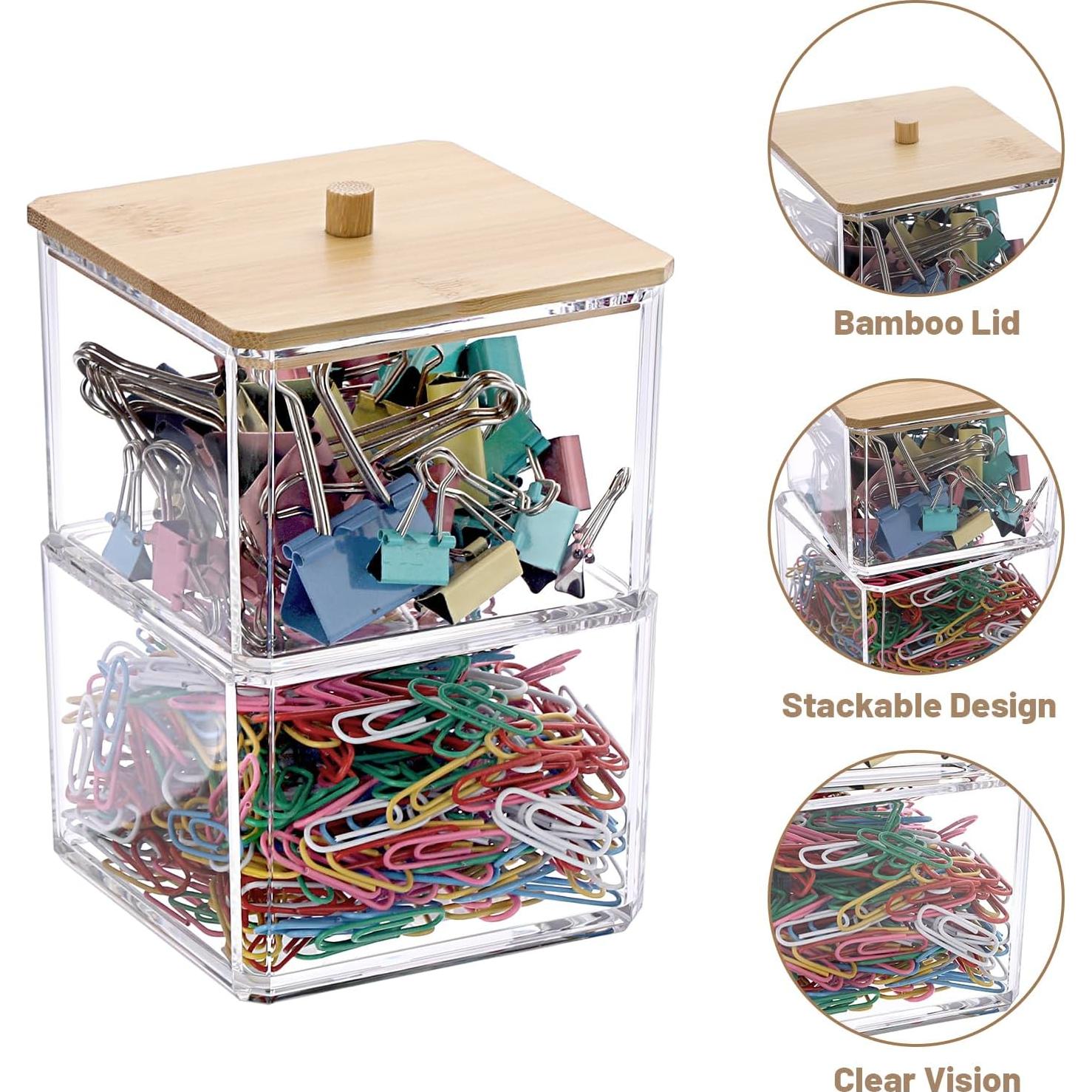 Organizador de Clips de Papel BTSKY 2 Niveles Acrílico con Tapa