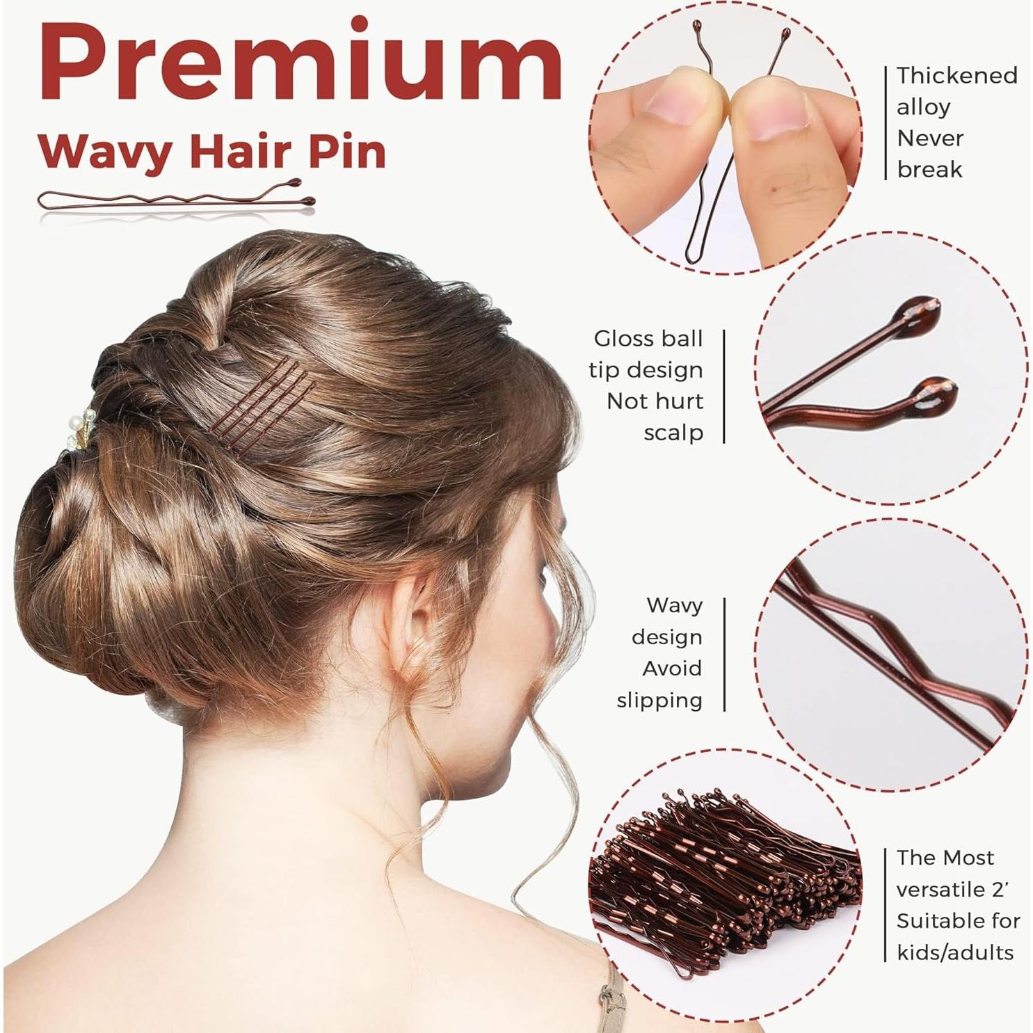 300 Horquillas Marrones EWAGOA con Caja Almacenamiento 5.08 cm