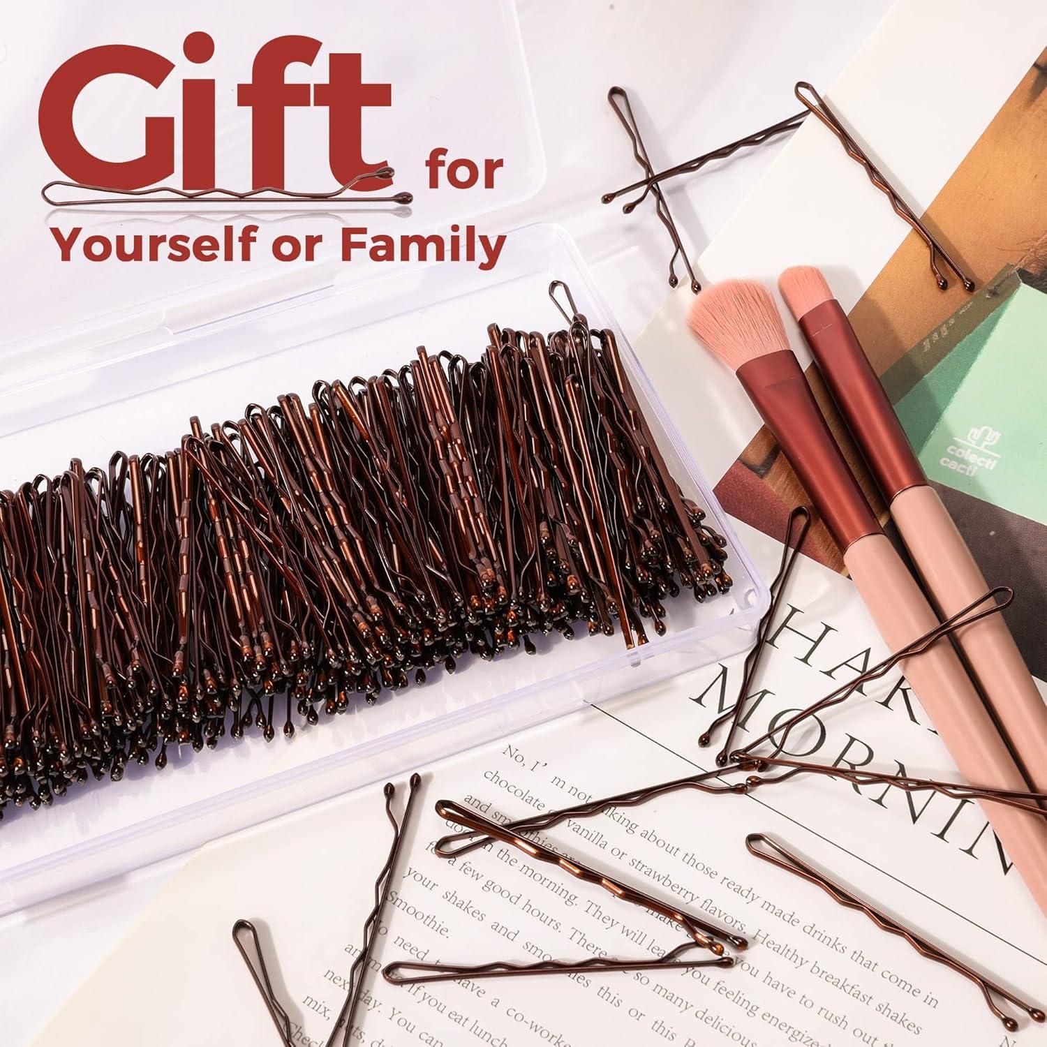 300 Horquillas Marrones EWAGOA con Caja Almacenamiento 5.08 cm