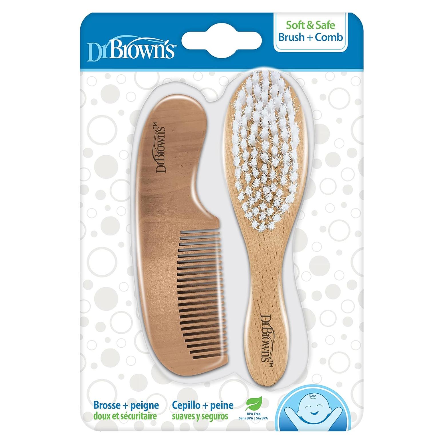 Cepillo y Peine Suave Dr. Brown para Bebés - Madera y Nylon