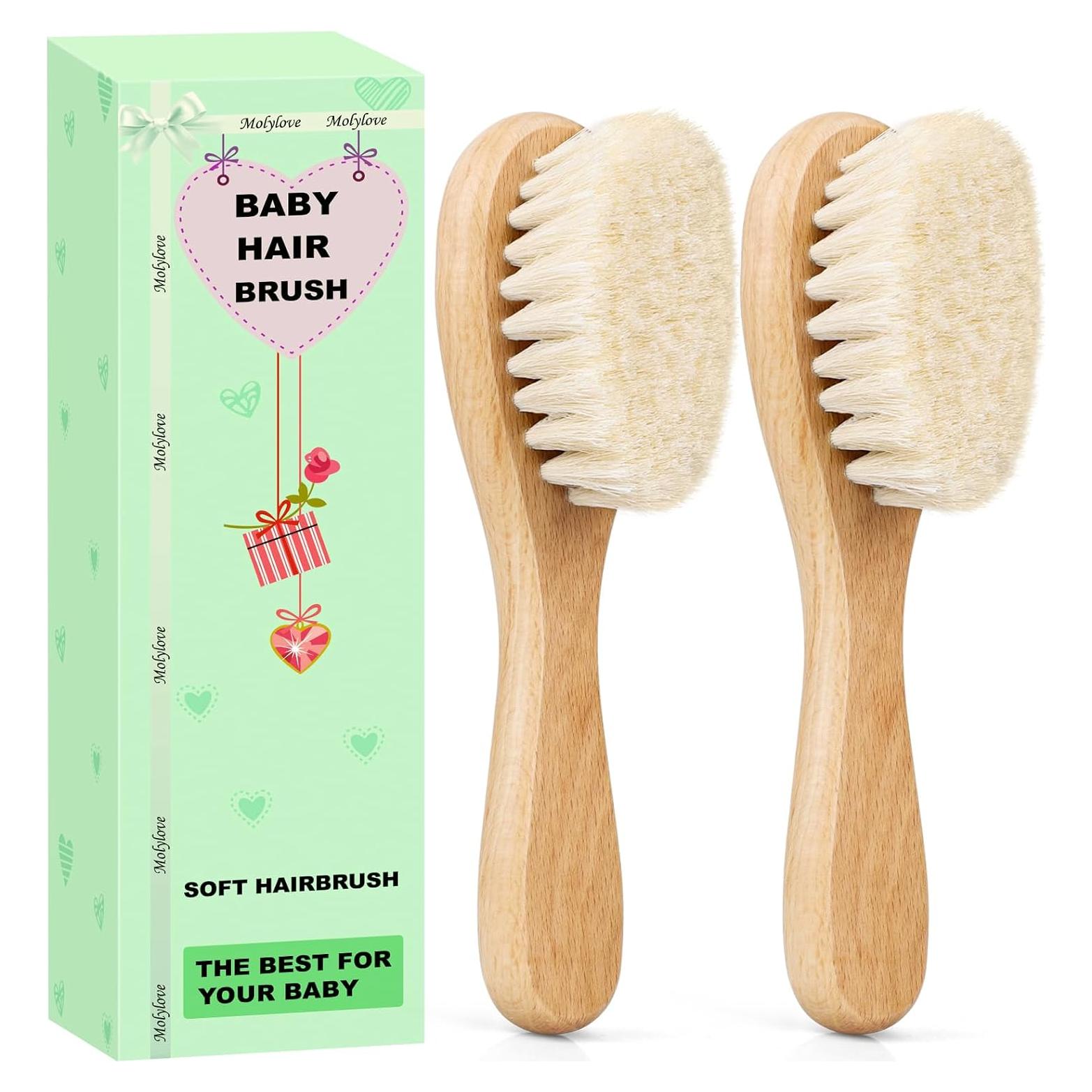 Cepillo para Bebés Molylove 2PCS Madera y Cerdas de Cabra Suaves