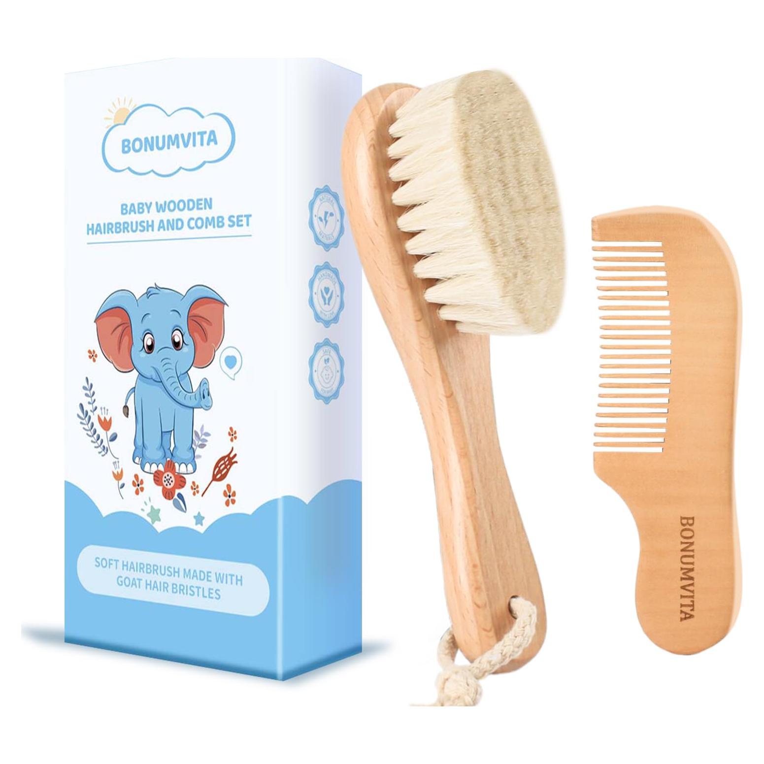 Juego de Cepillo y Peine para Bebés Bonumvita - Madera Natural