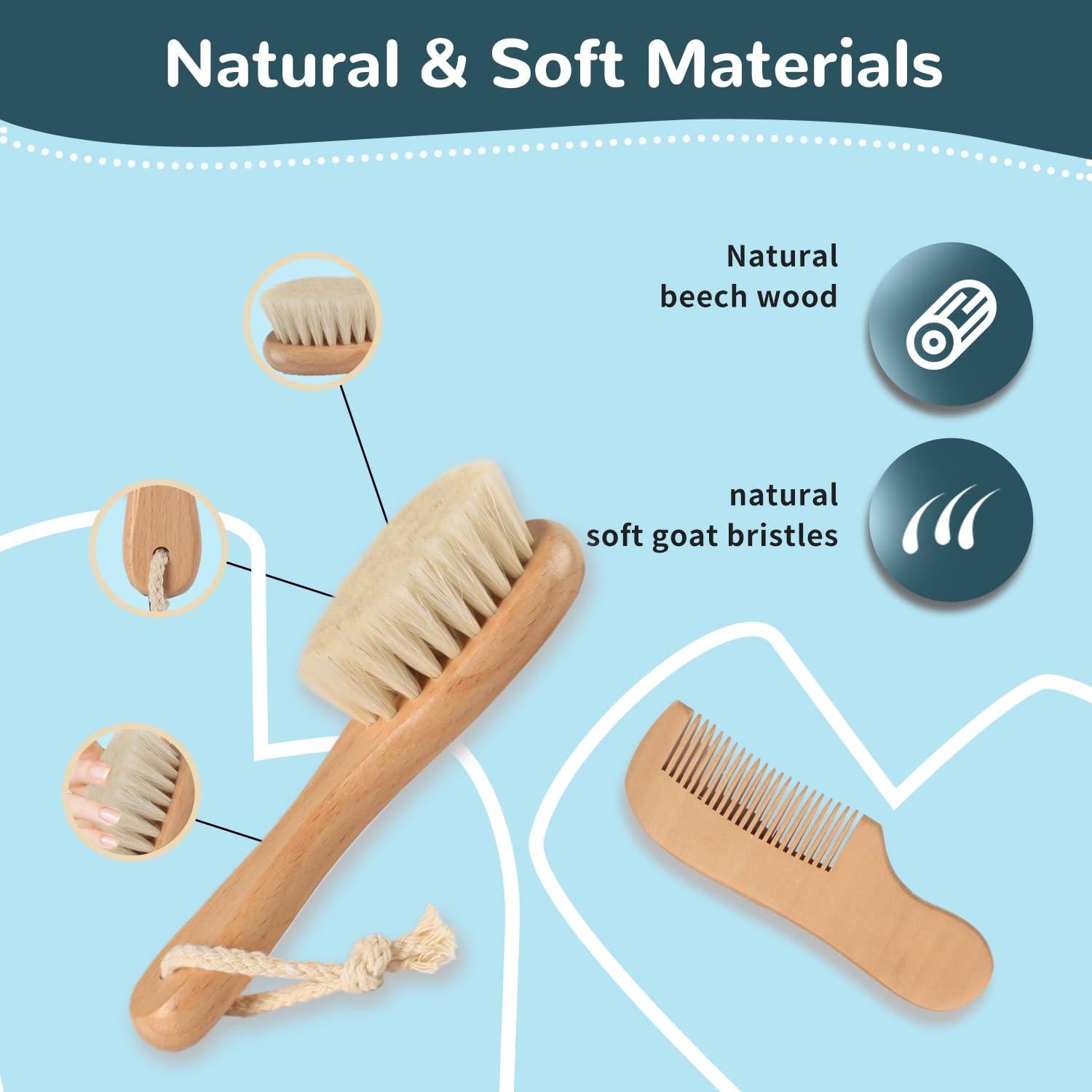 Juego de Cepillo y Peine para Bebés Bonumvita - Madera Natural