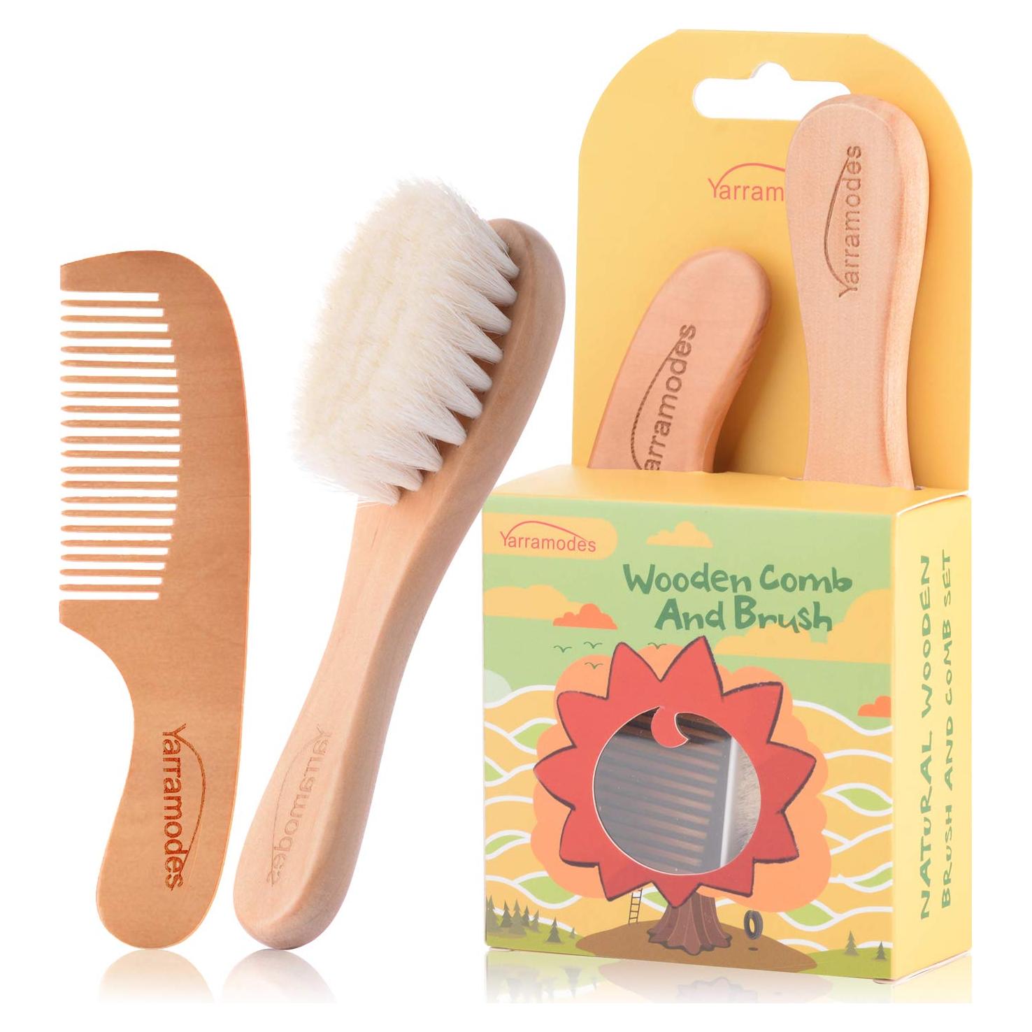 Juego de Cepillo y Peine para Bebés Ecológico - Madera y Cabra