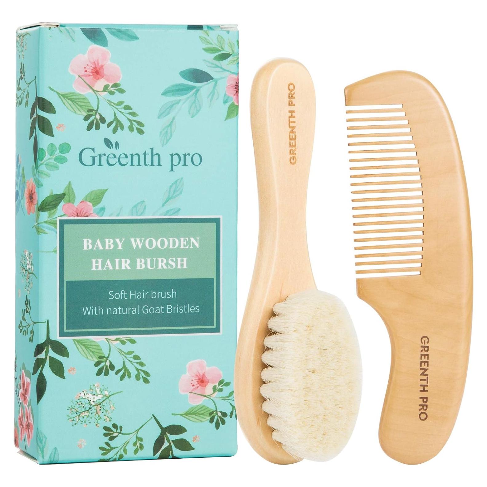 Juego de Cepillo y Peine para Bebés Greenth Pro - Madera Natural