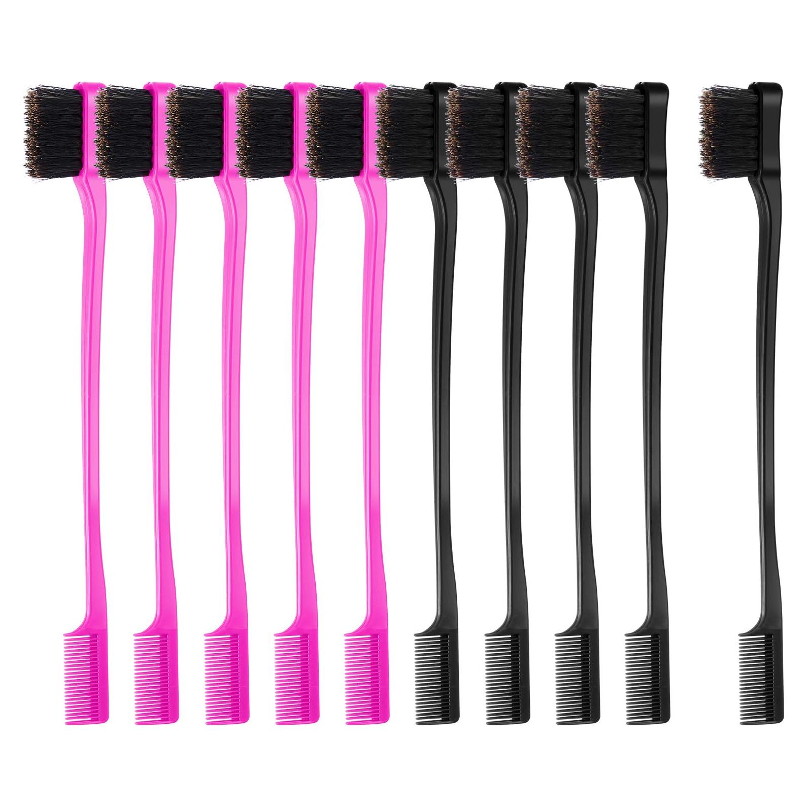 BBTO 10 Pcs Cepillos de Bordes 2 en 1 Rosa y Negro