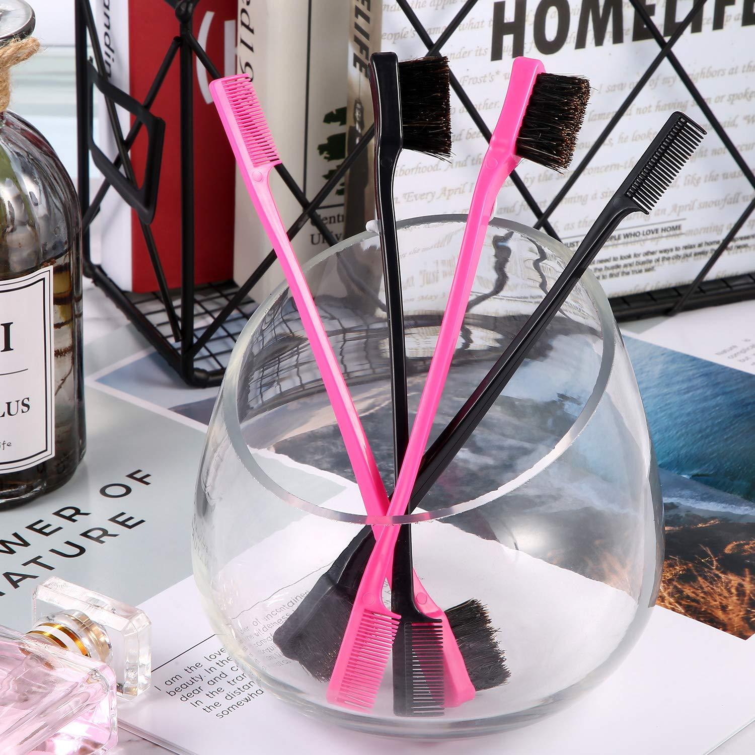 BBTO 10 Pcs Cepillos de Bordes 2 en 1 Rosa y Negro