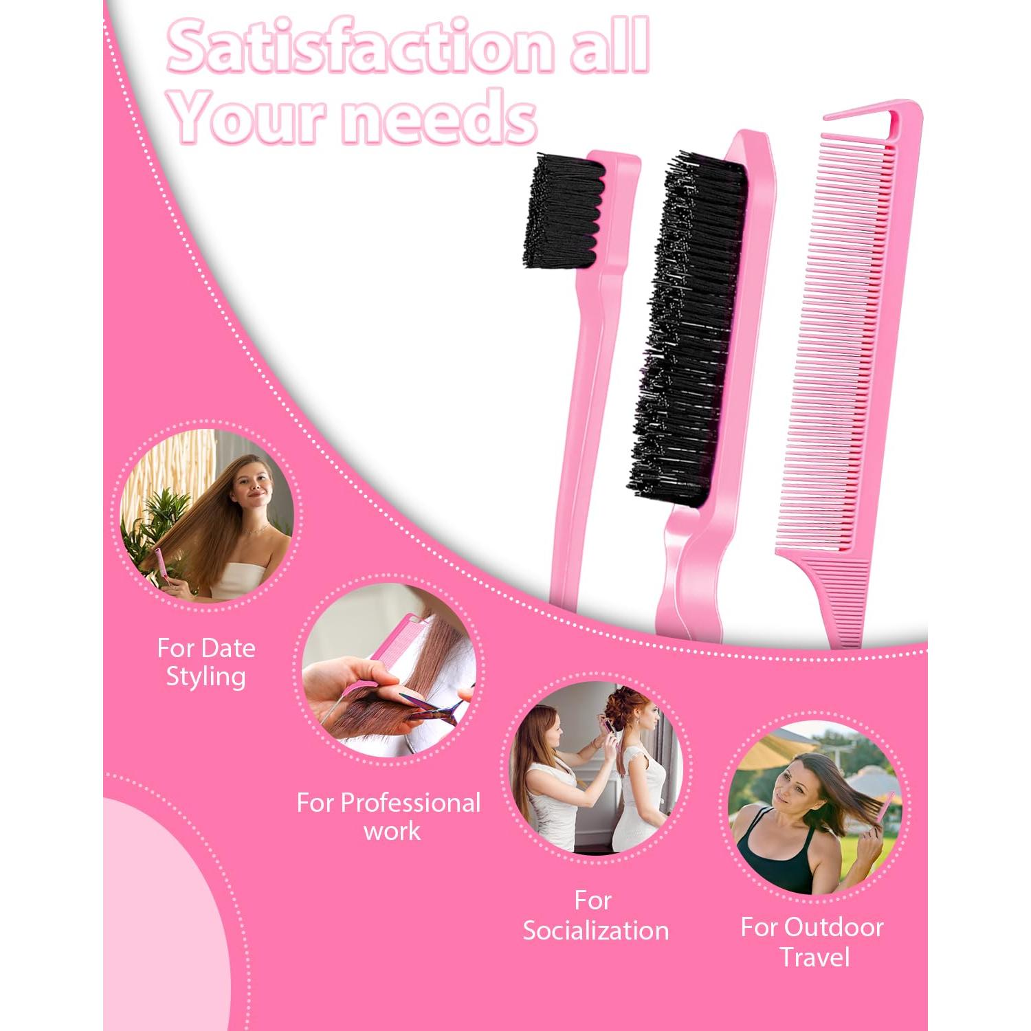 Juego de Cepillos y Peines para Cabello Slick Back - 3 Piezas