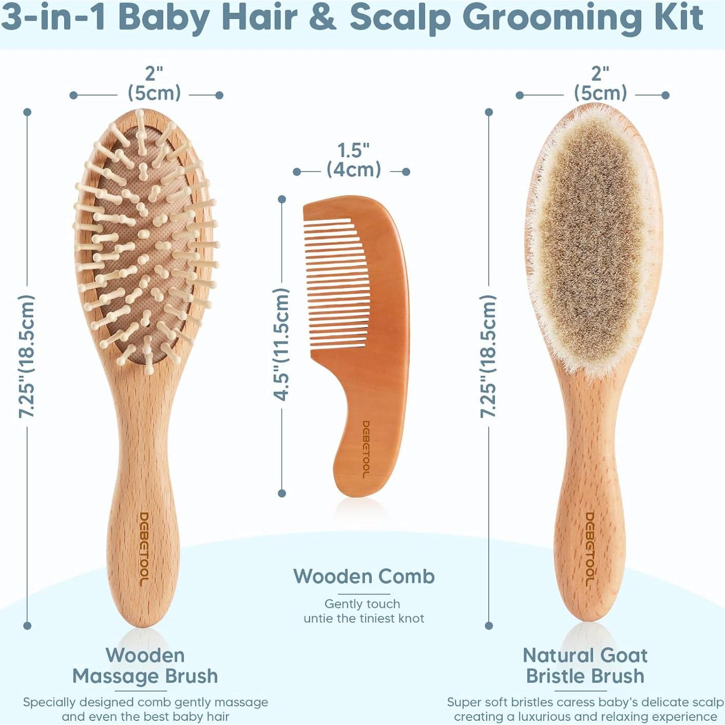 Juego de Cepillo y Peine para Bebés DEBETOOL - Madera Suave