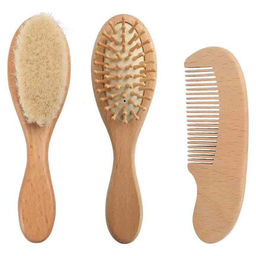 Conjunto Cepillo y Peine Bebé PandaEar - Madera Natural 3 en 1