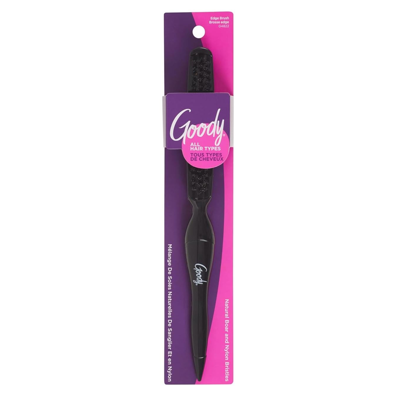 Goody Shine On Boar Edge Brush, Boar Bristle with Long Sectioning Tail, Smoothens Fly-Aways, Use as a Styling Brush, All Hair Types, Textures & Styles, Black