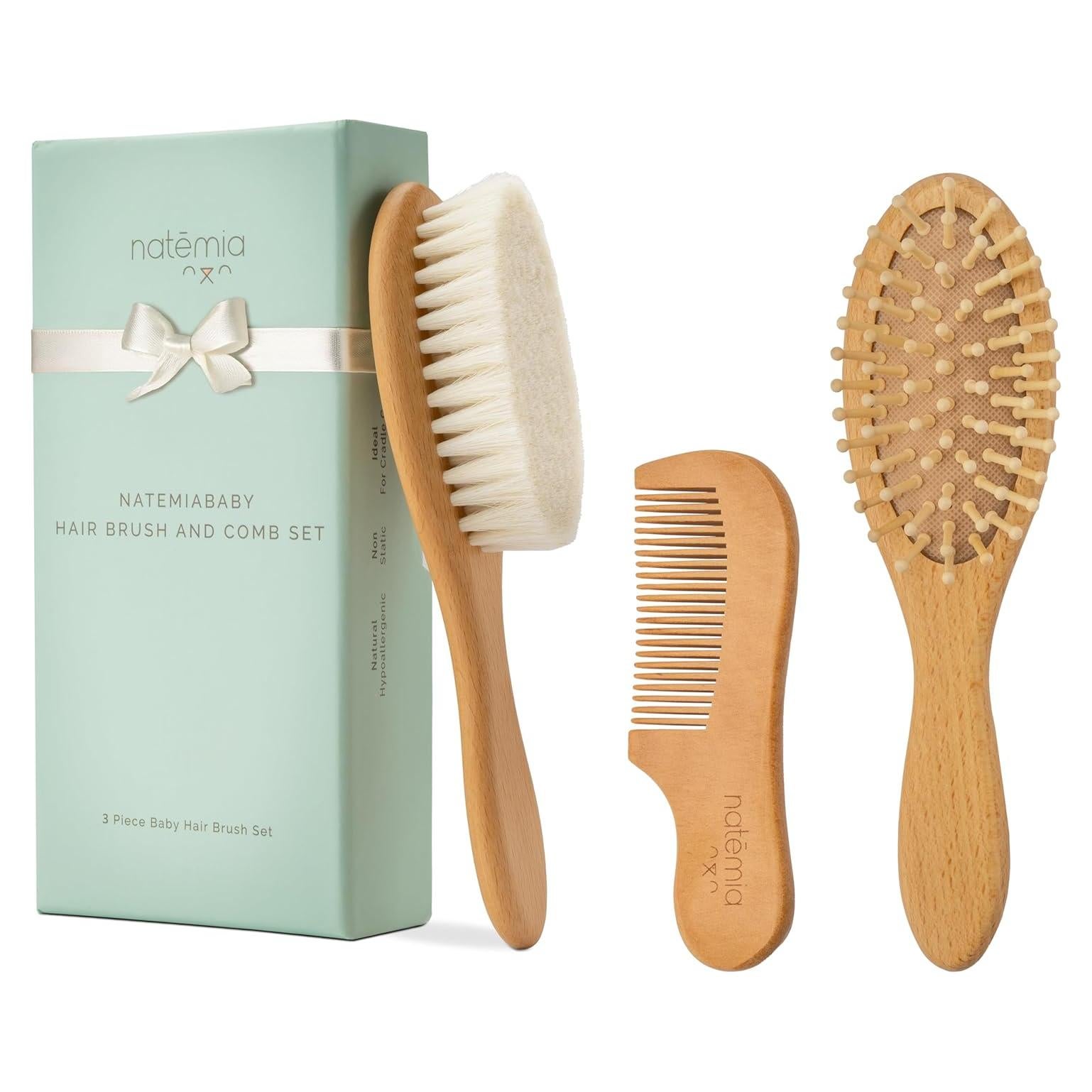 Juego de Cepillo y Peine de Madera Natemia para Bebés - 3 Piezas