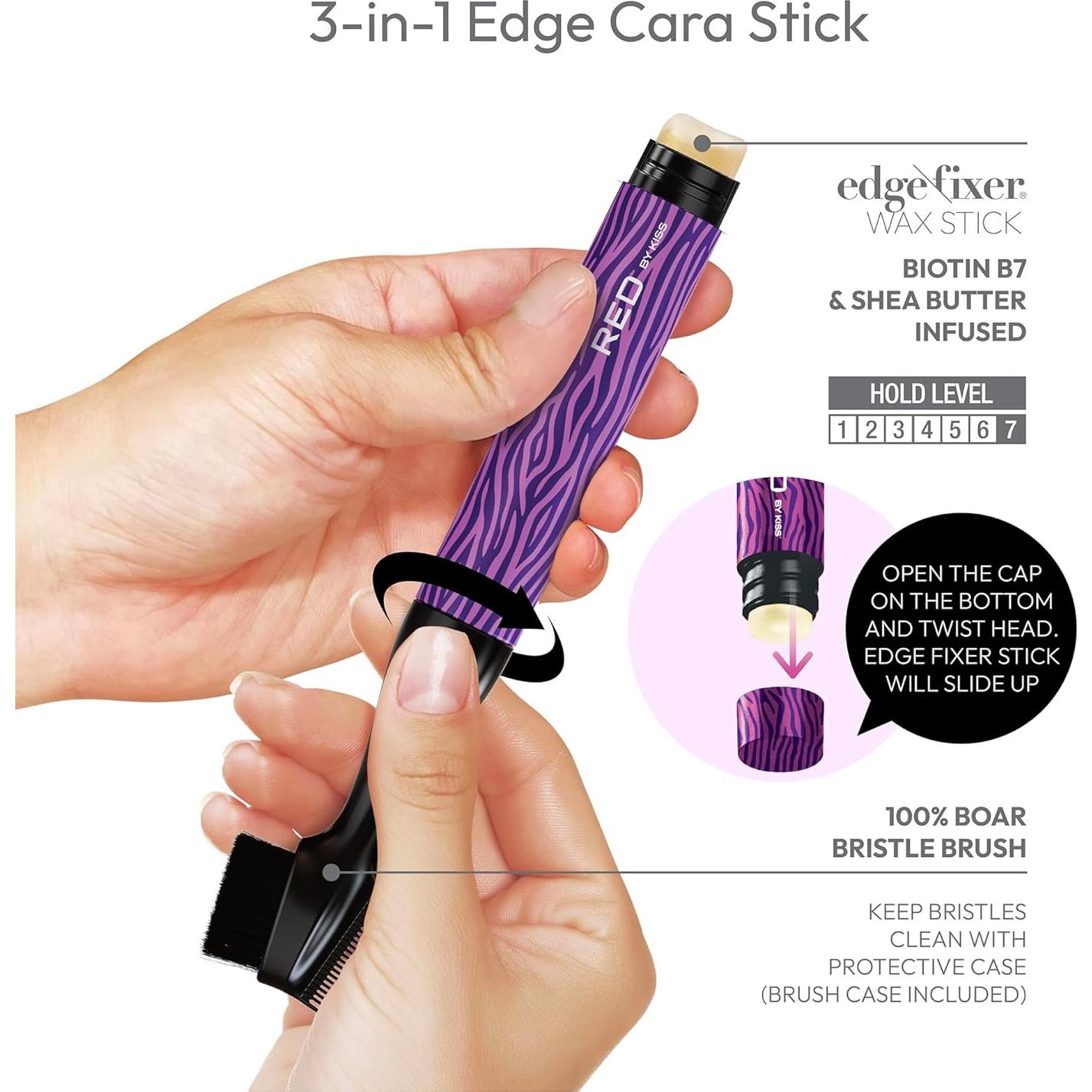 Cepillo de Bordes Red by Kiss 3 en 1 con Cera Fijadora