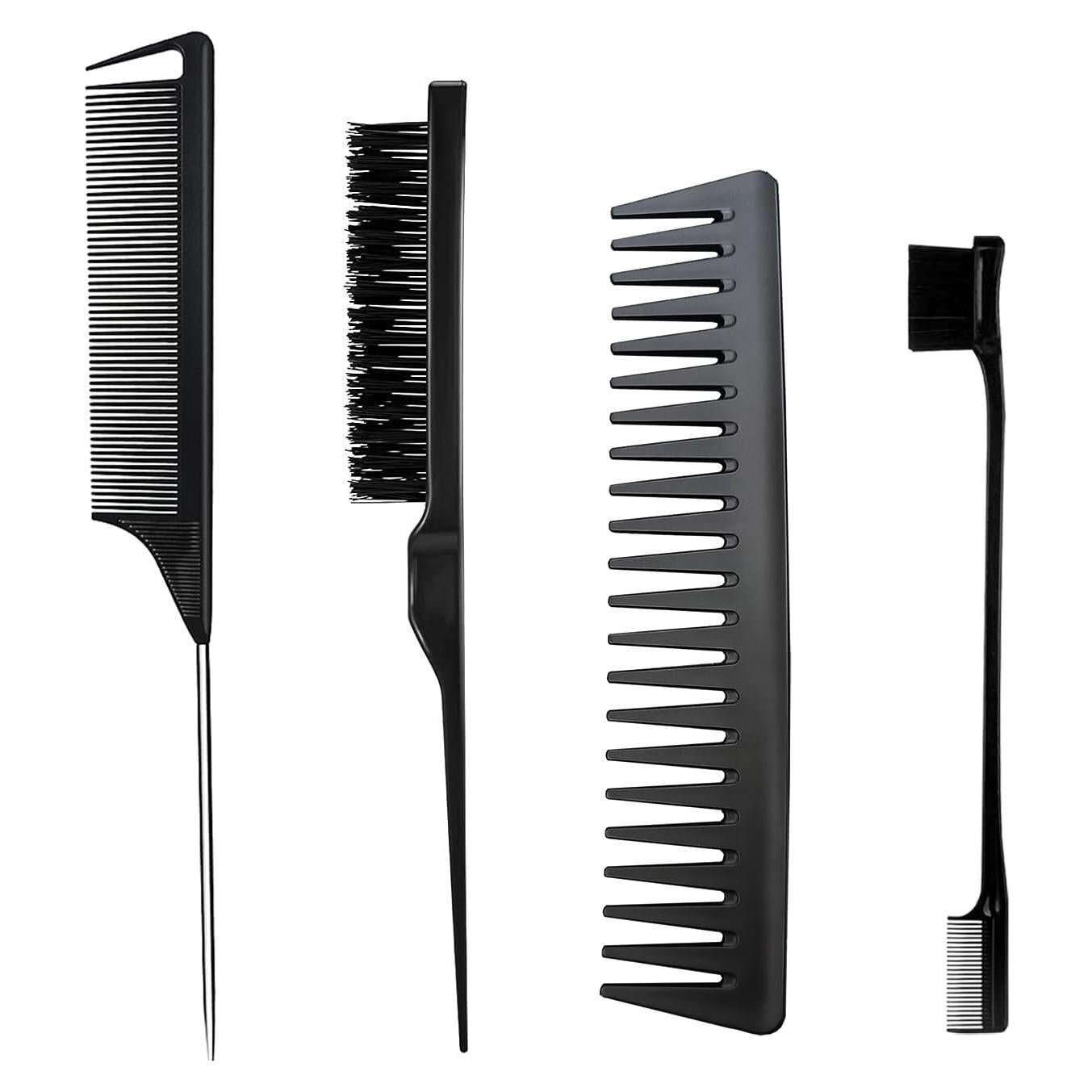 Carbon Fiber Hair Comb Set, 3 PCS, Hair Styling Tools with Teasing Brush for Women Girls Kids Braiding Backcombing Styling (Black)