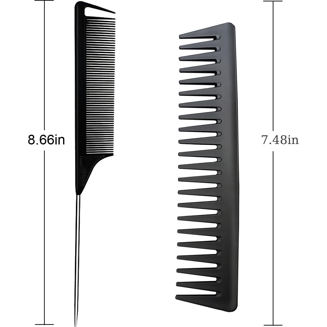 Carbon Fiber Hair Comb Set, 3 PCS, Hair Styling Tools with Teasing Brush for Women Girls Kids Braiding Backcombing Styling (Black)