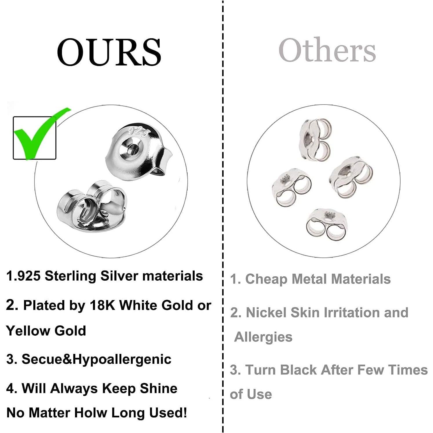 12 Piezas Respaldos de Aretes Plata 925 Baño Oro 18K Hipoalergénico