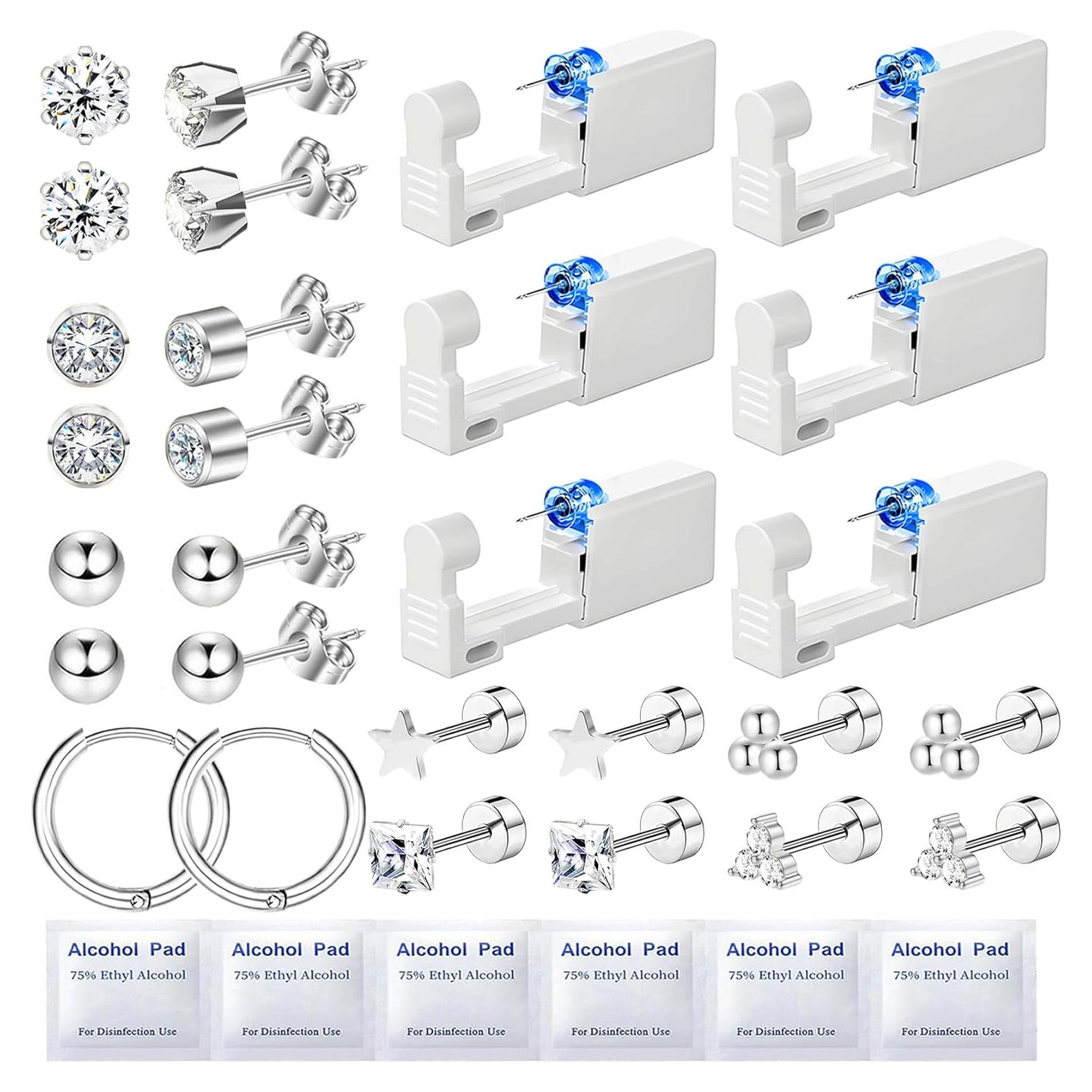 Kit de Perforación de Orejas 28 Piezas Nunpag Plata