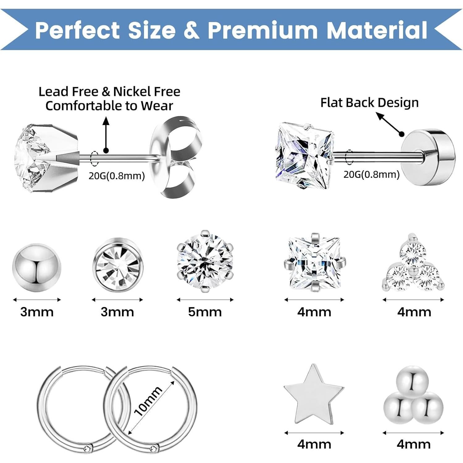 Kit de Perforación de Orejas 28 Piezas Nunpag Plata