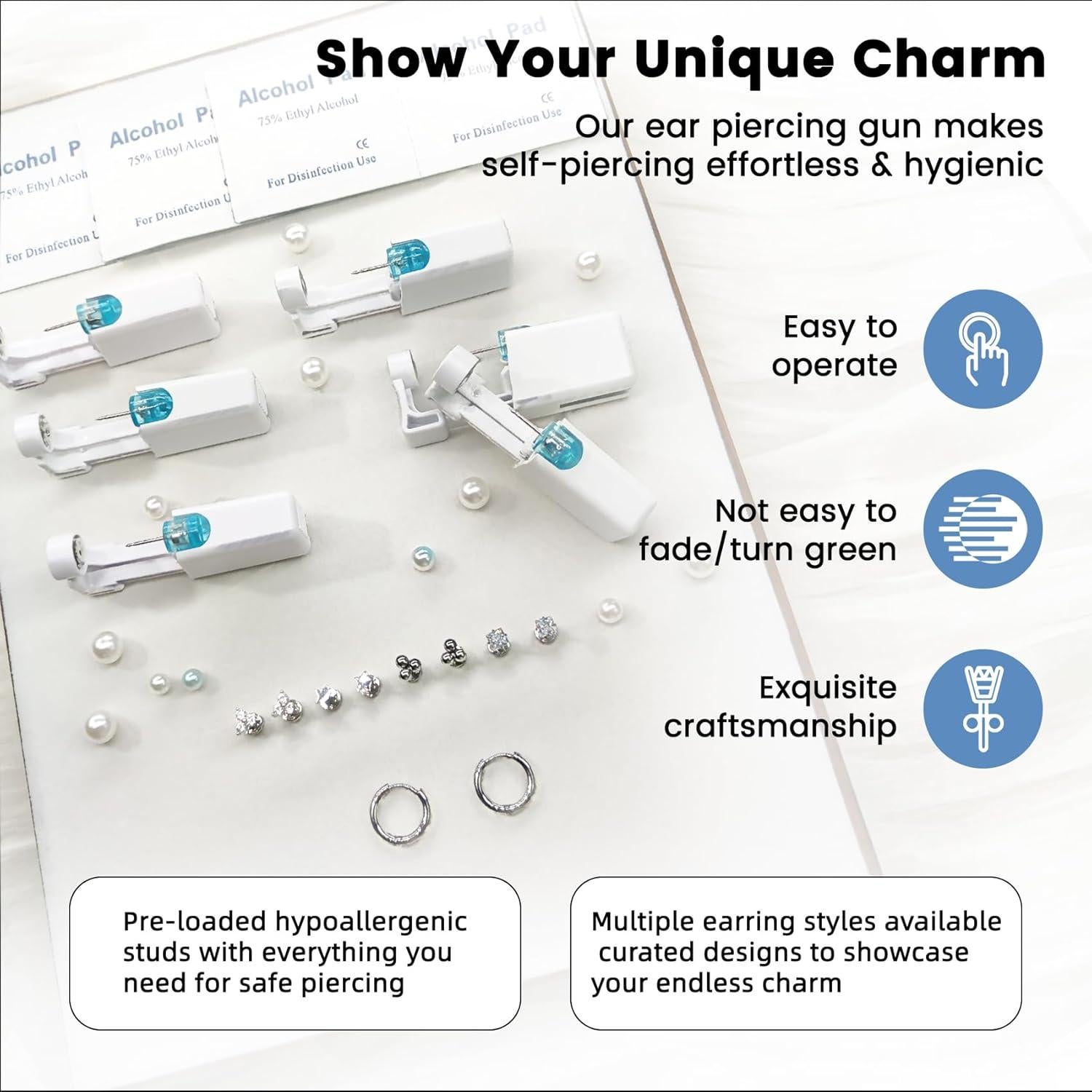 Kit de Perforación de Orejas 28 Piezas Nunpag Plata