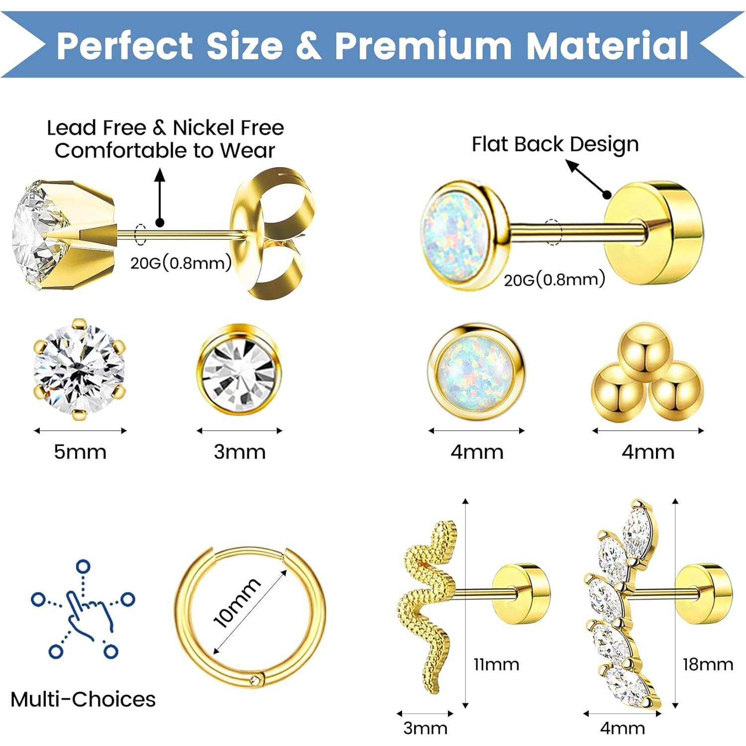 Kit de Perforación de Orejas Nunpag 20 Pcs con Pendientes