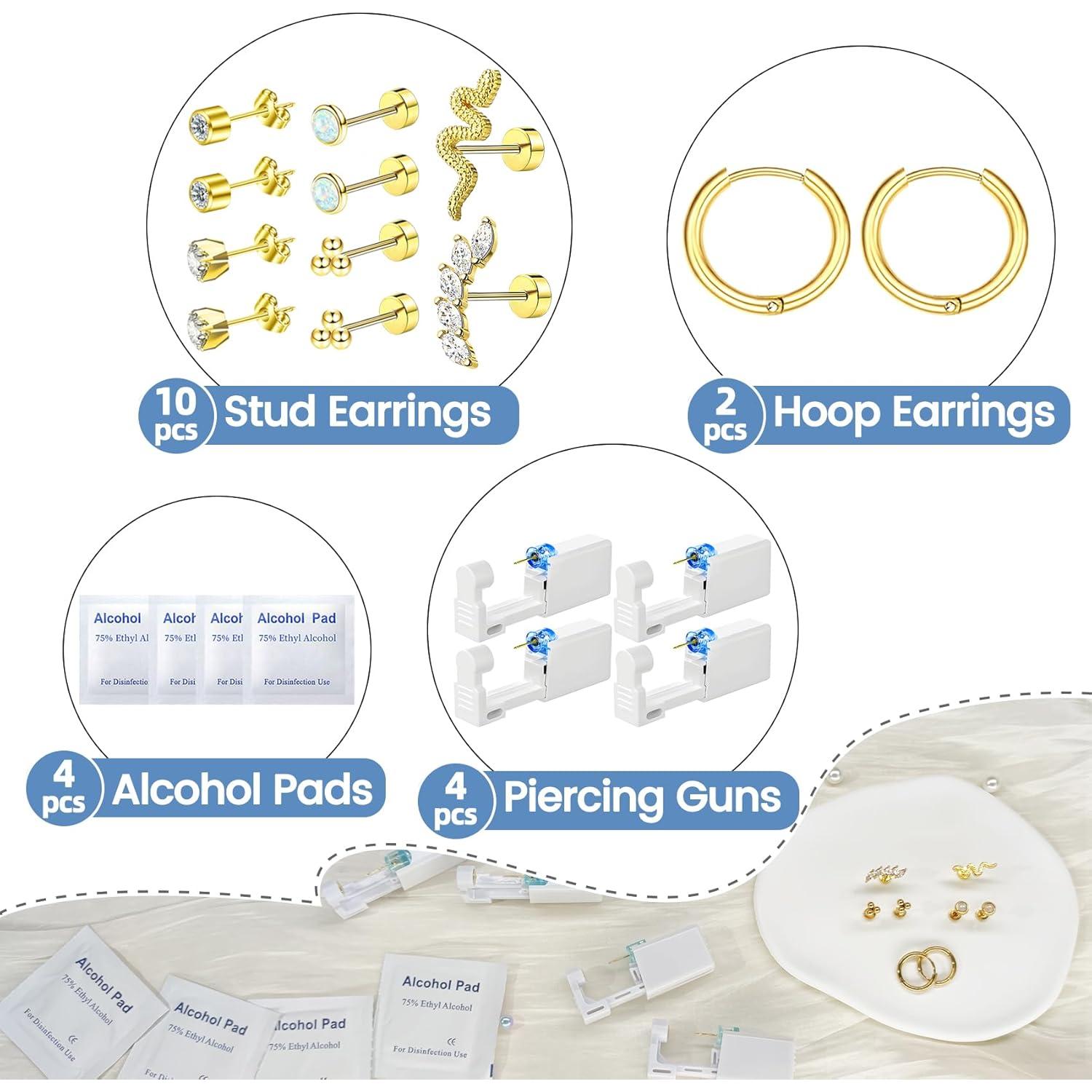 Kit de Perforación de Orejas Nunpag 20 Pcs con Pendientes