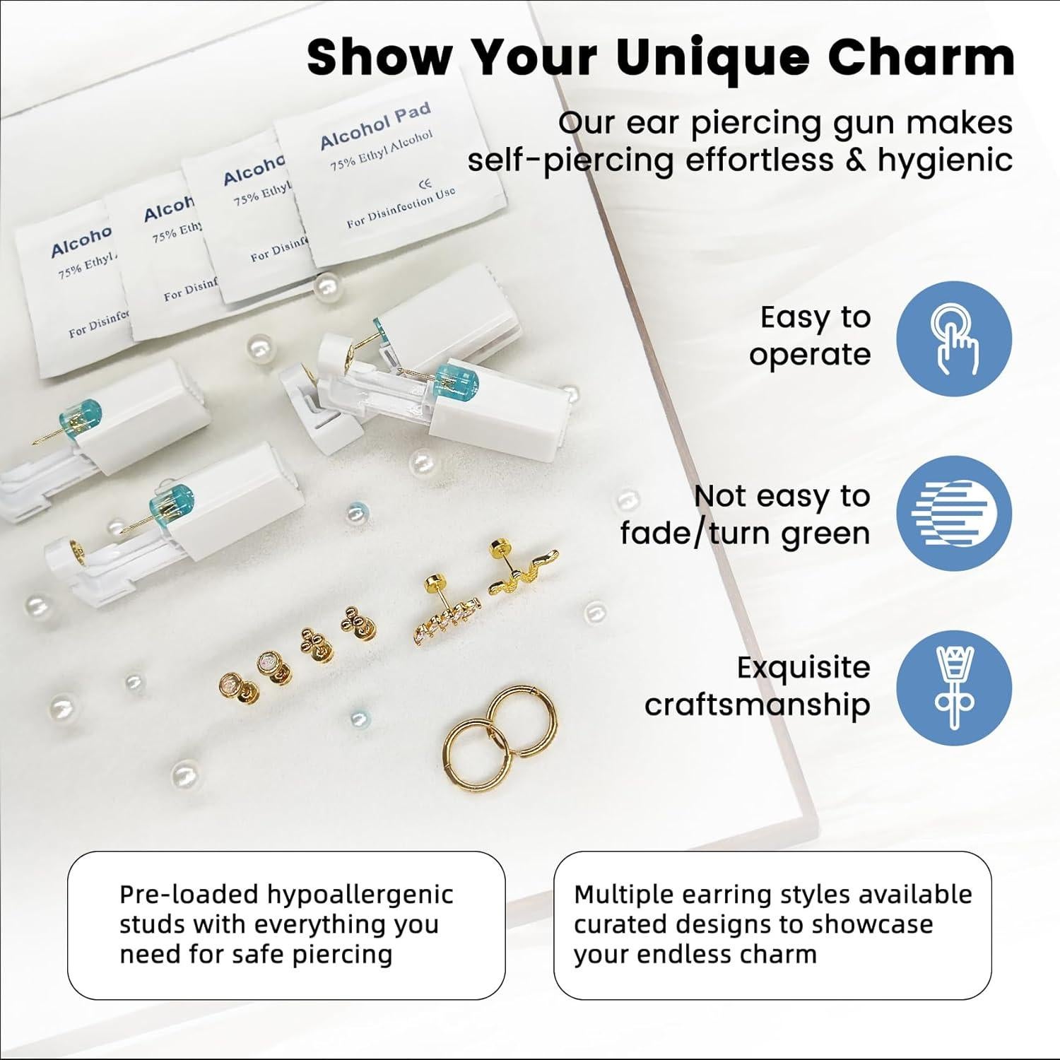 Kit de Perforación de Orejas Nunpag 20 Pcs con Pendientes