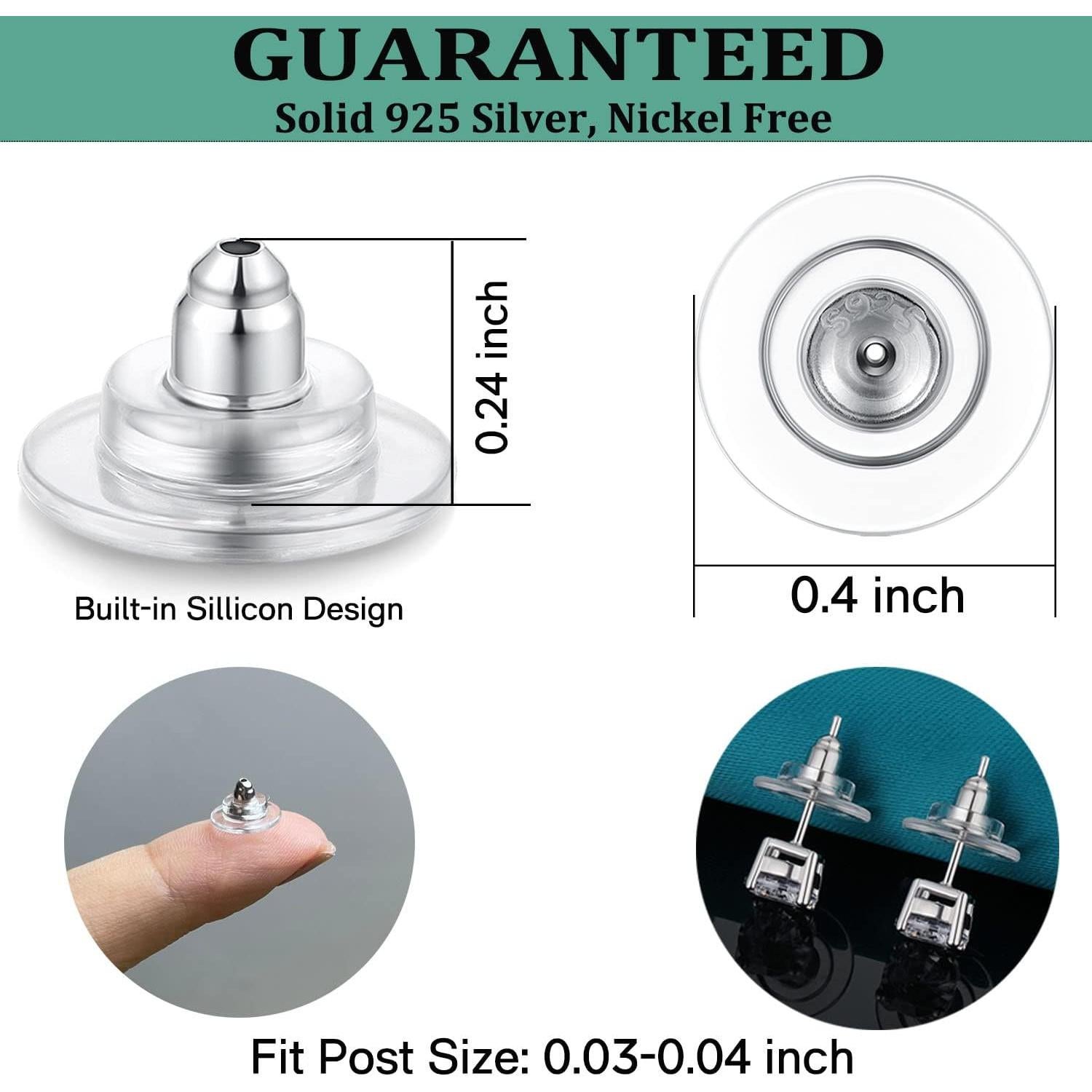 3 Pares Respaldos de Aretes Catinee Plata Esterlina 925 Oro 14K