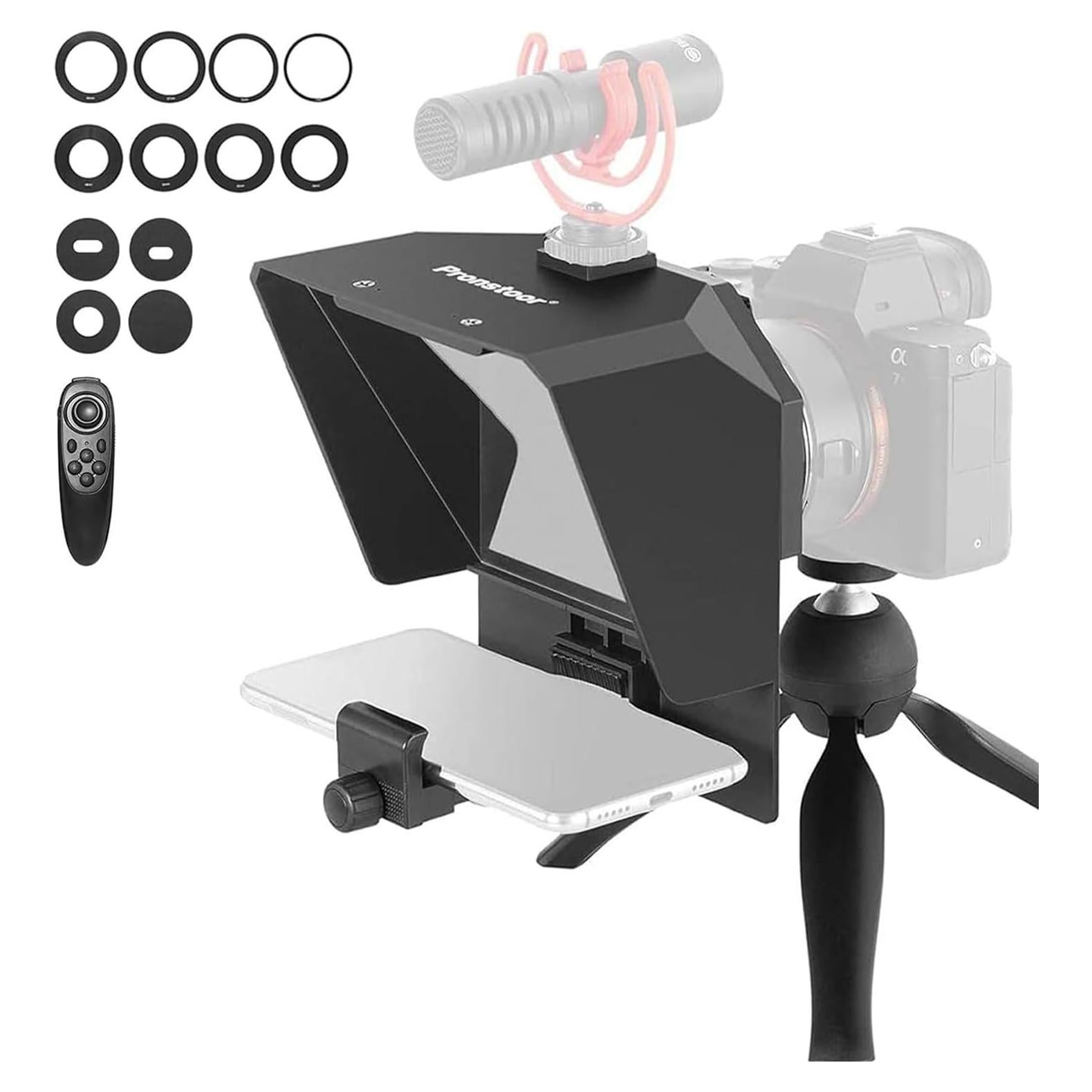 Teleprompter AMBITFUL 7.5'' con trípode para smartphone y DSLR